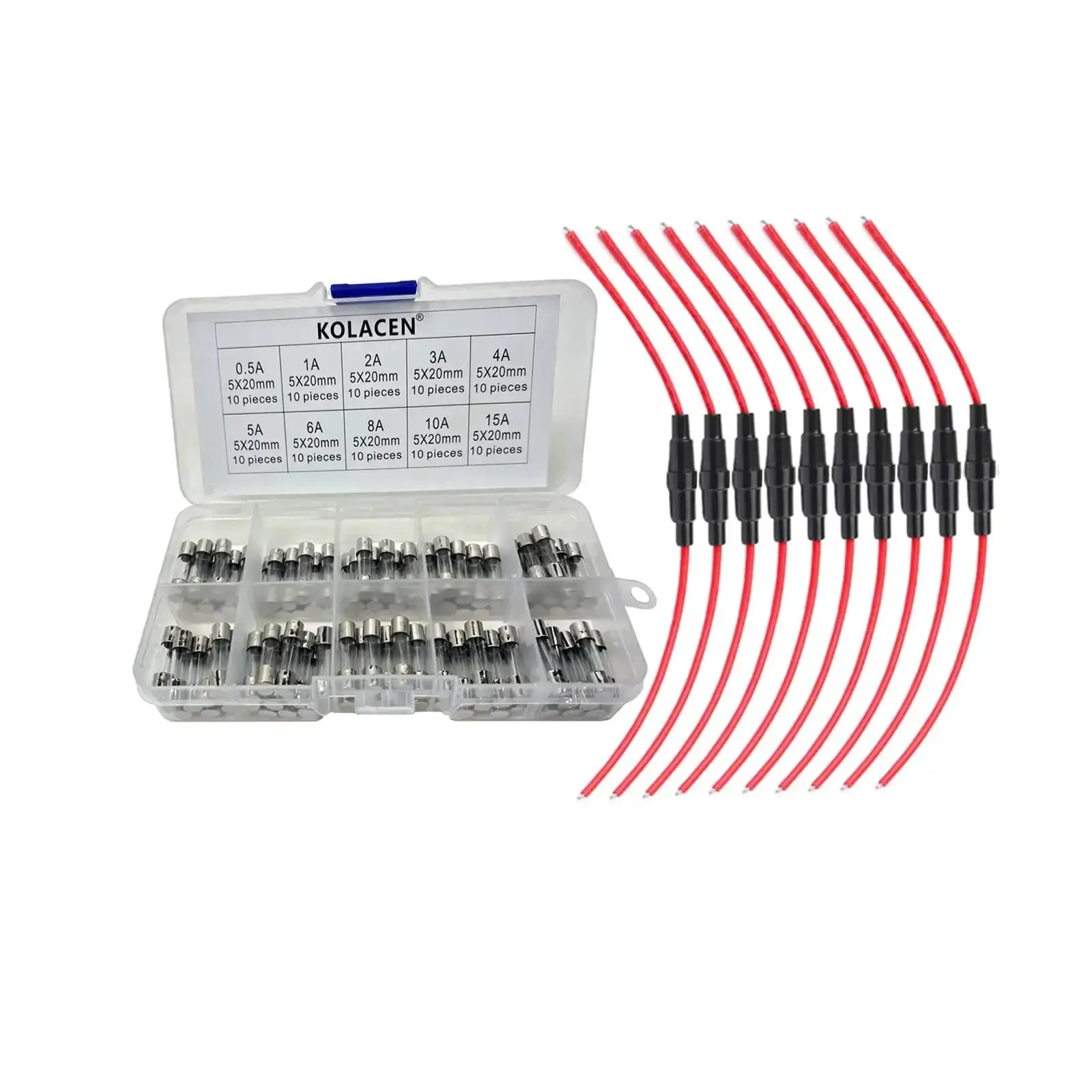 Inline Screw Type 16 AWG Fuse Holder Kit With 10 Pieces And 100 Pieces Of Quick Fast Blow Glass Fuses 5x20mm For Automotive Electrical Projects And DIY Wiring