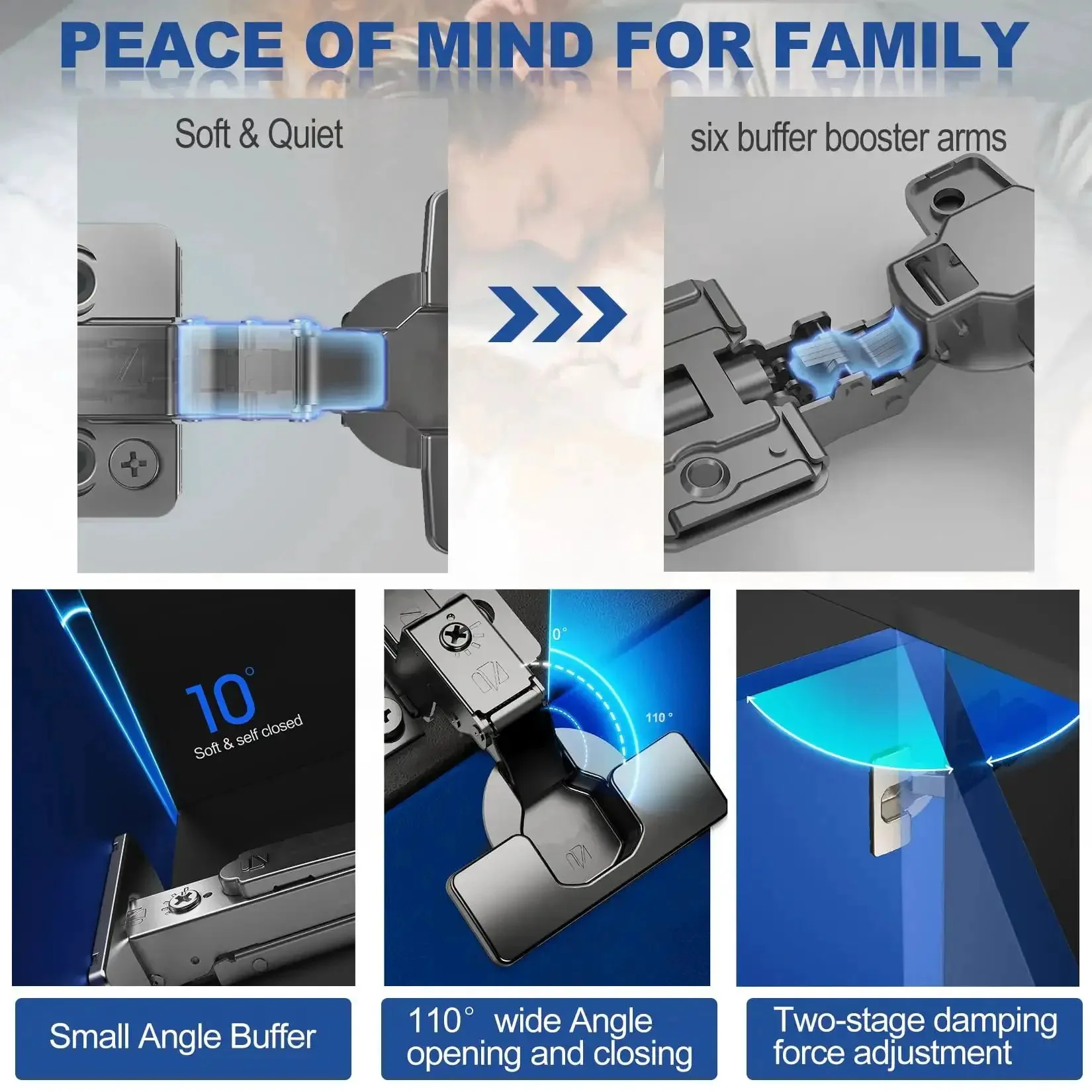 Inset Soft Close Cabinet Hinges for Frameless Kitchens, 4 Pack Self Closing Concealed Hinges with 110 Degree Opening, 4D Adjustment for Height, Side, Depth and Speed Control, Great Upgrade for Cabinet Doors and Drawers - Image 4