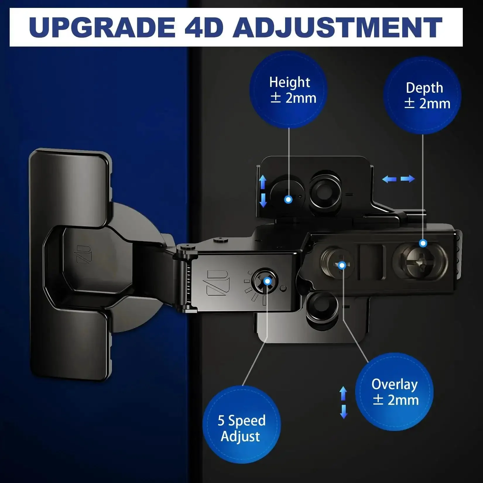 Inset Soft Close Cabinet Hinges for Frameless Kitchens, 4 Pack Self Closing Concealed Hinges with 110 Degree Opening, 4D Adjustment for Height, Side, Depth and Speed Control, Great Upgrade for Cabinet Doors and Drawers - Image 6