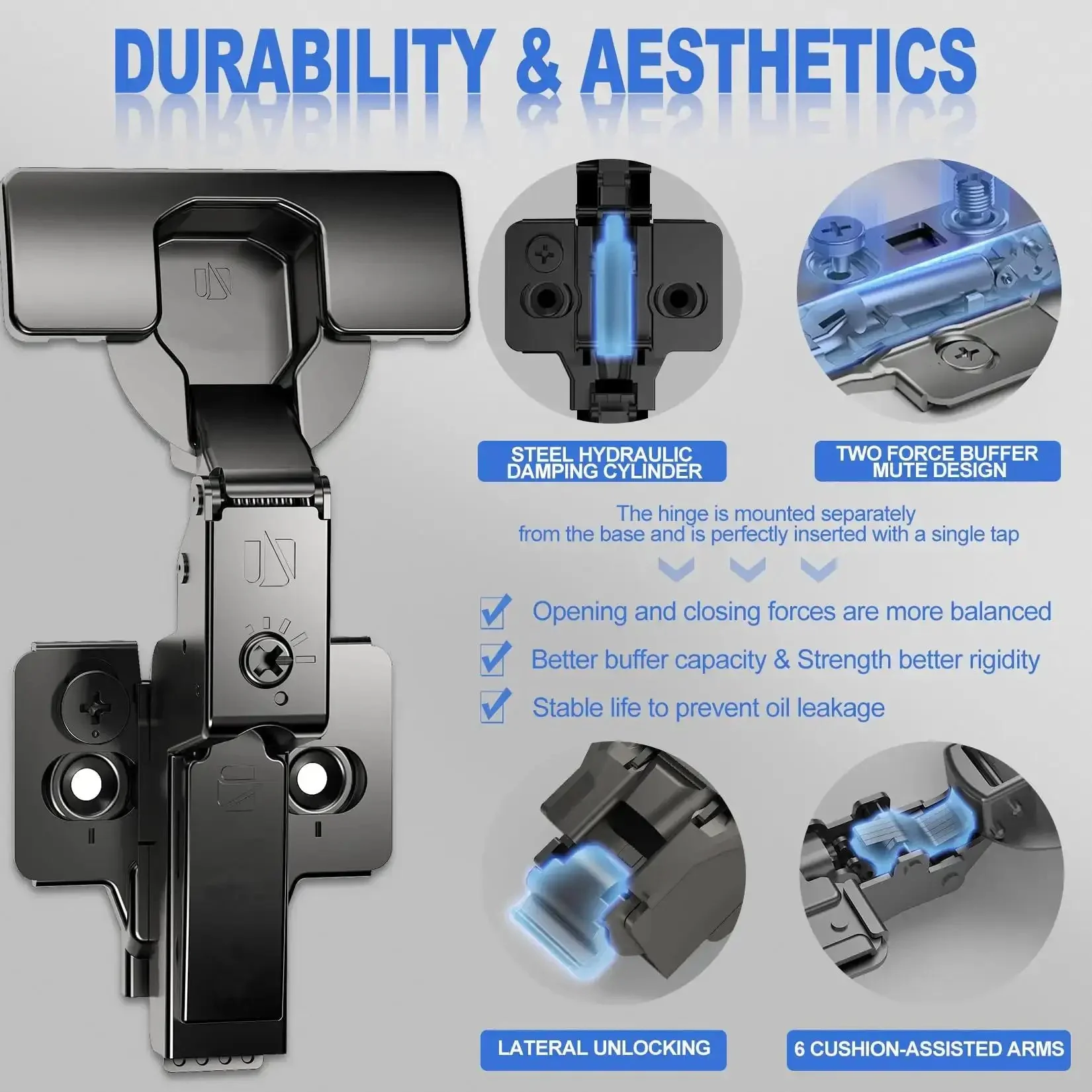 Inset Soft Close Cabinet Hinges for Frameless Kitchens, 4 Pack Self Closing Concealed Hinges with 110 Degree Opening, 4D Adjustment for Height, Side, Depth and Speed Control, Great Upgrade for Cabinet Doors and Drawers - Image 7