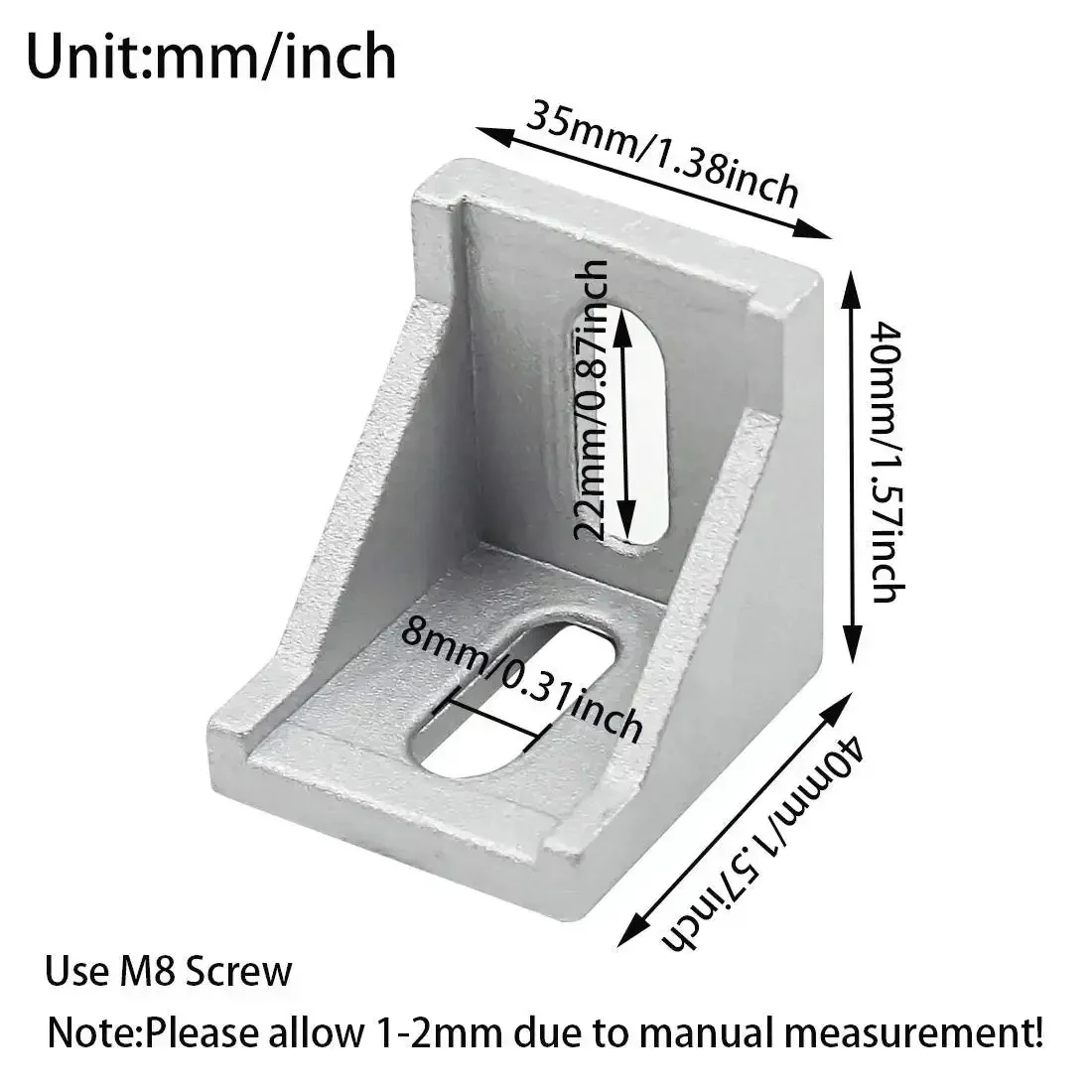Inside Corner Bracket Gusset for 4040 Aluminum Extrusion with 8mm Slot, 20 Pcs Pack, Perfect Joint Plate for Industrial Aluminum Frames, 3D Printers, CNC Routers, and Robotics, 40x40x35 mm - Image 5