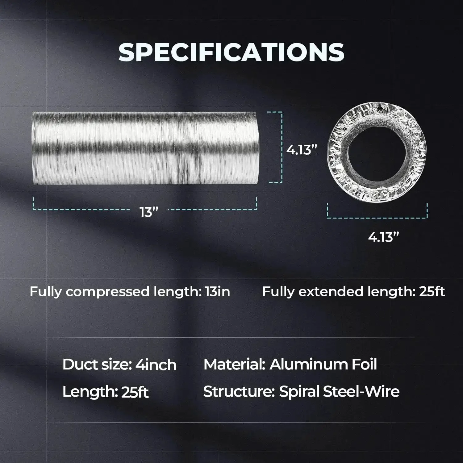 Insulated 4 Inch Dryer Vent Hose Flexible Duct 25 Feet With Stainless Steel Clamps Included Built To Last Heavy Duty Four Layer Protection For Dryer Exhaust HVAC Venting And Heating Easy Install Silver - Image 4