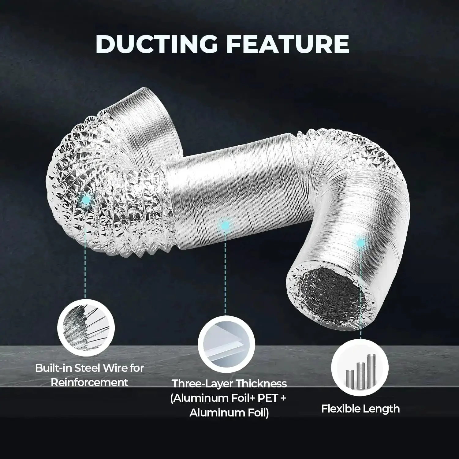 Insulated 4 Inch Dryer Vent Hose Flexible Duct 25 Feet With Stainless Steel Clamps Included Built To Last Heavy Duty Four Layer Protection For Dryer Exhaust HVAC Venting And Heating Easy Install Silver - Image 5