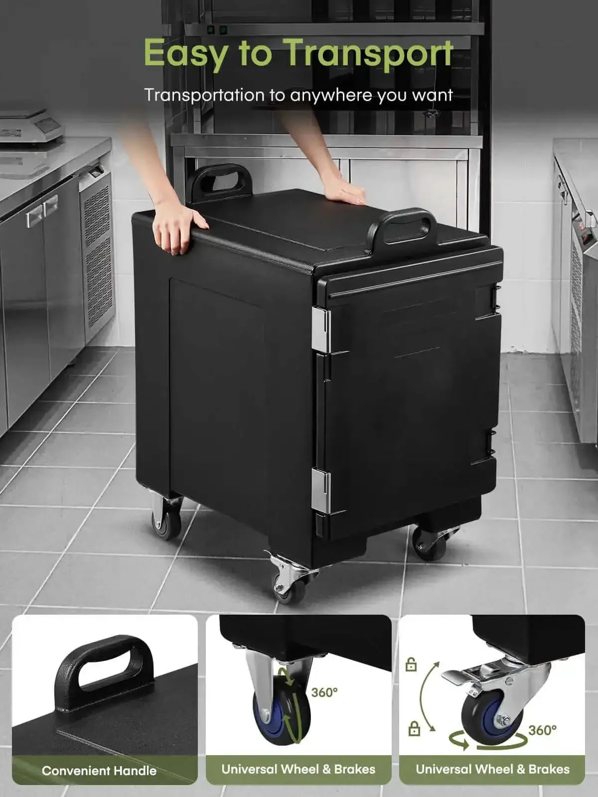 Insulated Food Warmer Carrier Set Of 2 With Stackable Pans Four Wheels Including Two With Brakes Front Loading Door Opens To 270 Degrees Easy On The Go Access Ideal For Catering Parties And Restaurants - Image 3
