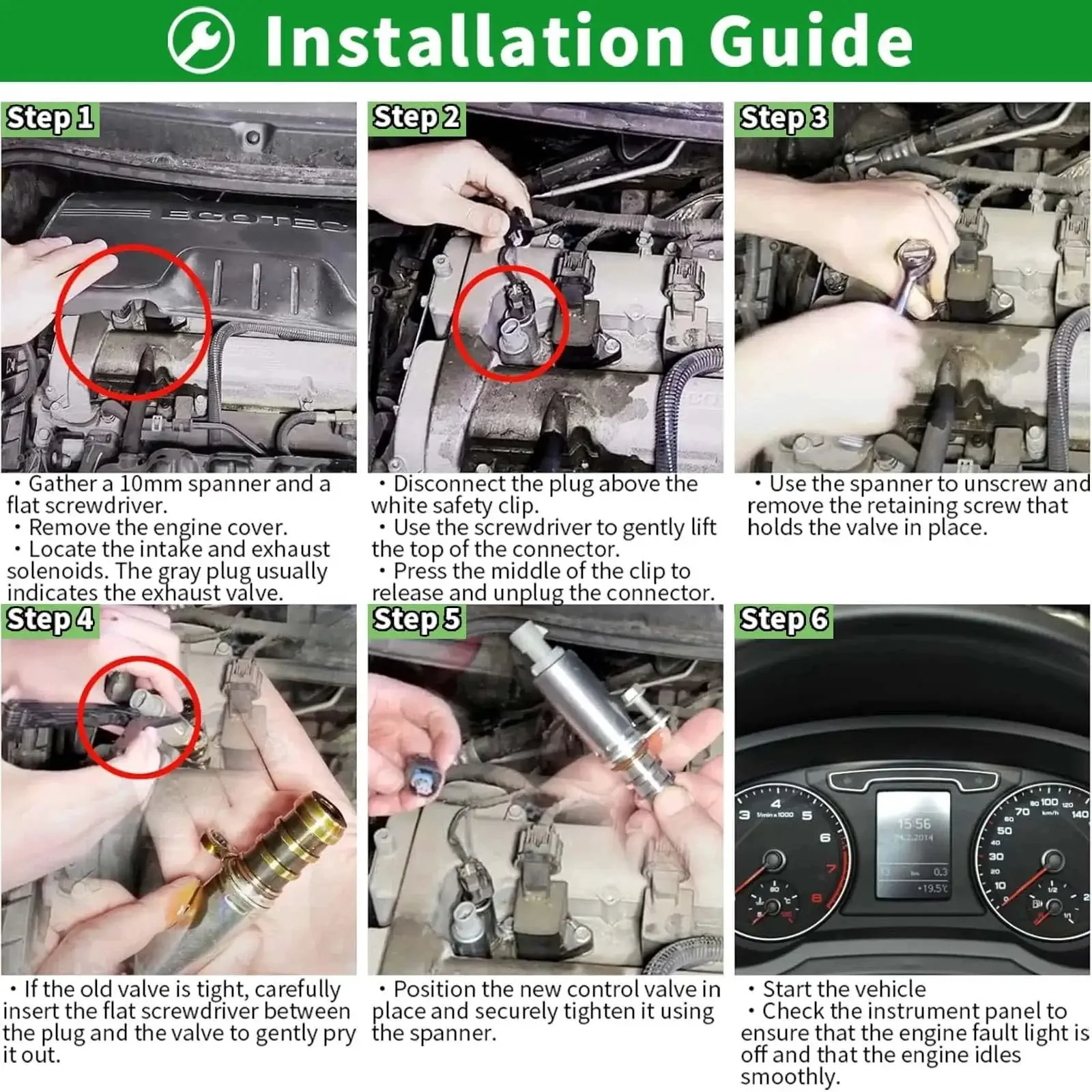 Intake And Exhaust Camshaft Position Actuator Solenoid Valve VVT Oil Control Kit All In One Replacement For Chevy Saturn Pontiac Buick Saab GMC 2.0L 2.2L 2.4L Replaces 12655421 12655420 - Image 2