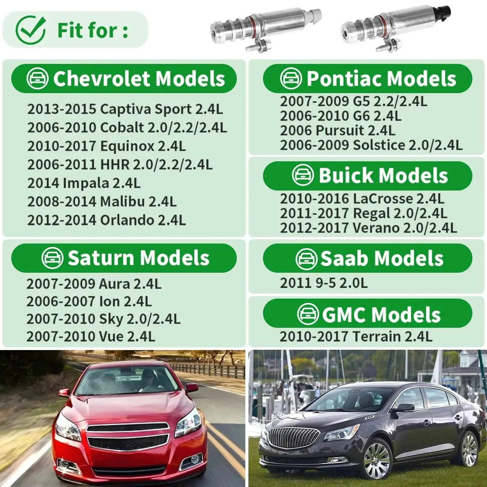 Intake And Exhaust Camshaft Position Actuator Solenoid Valve VVT Oil Control Kit All In One Replacement For Chevy Saturn Pontiac Buick Saab GMC 2.0L 2.2L 2.4L Replaces 12655421 12655420 - Image 6