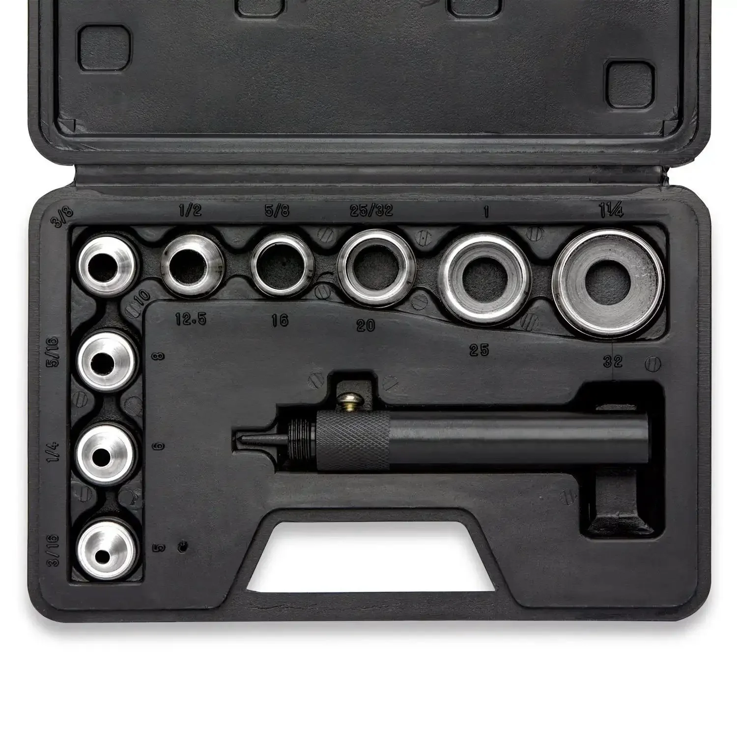 Interchangeable Large Hollow Hole Punch Tool Set, 10 Piece for Gasket Making and Leather Punching, Heavy Duty Pro Grade Punch Kit with Carrying Case, Precise Steel Punches and Pilot Tip Drive Handle