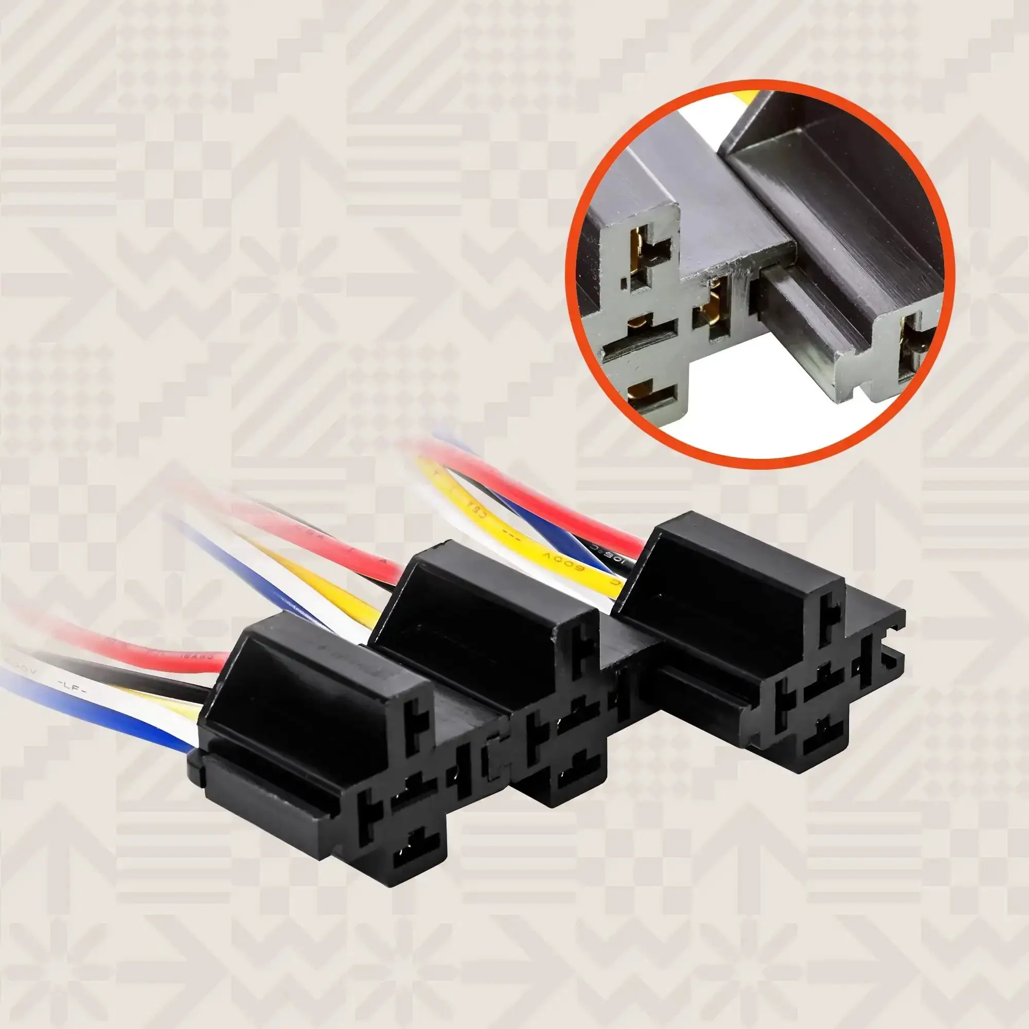 Interlocking Relay Socket Harness Base Kit For 12V DC 5 Pin SPDT Relays With 14 AWG Main Wires And 6 Inch Prewired Pigtails Bosch Style 10 Pack Built For Easy Cable Management And Heavy Duty Wiring - Image 5