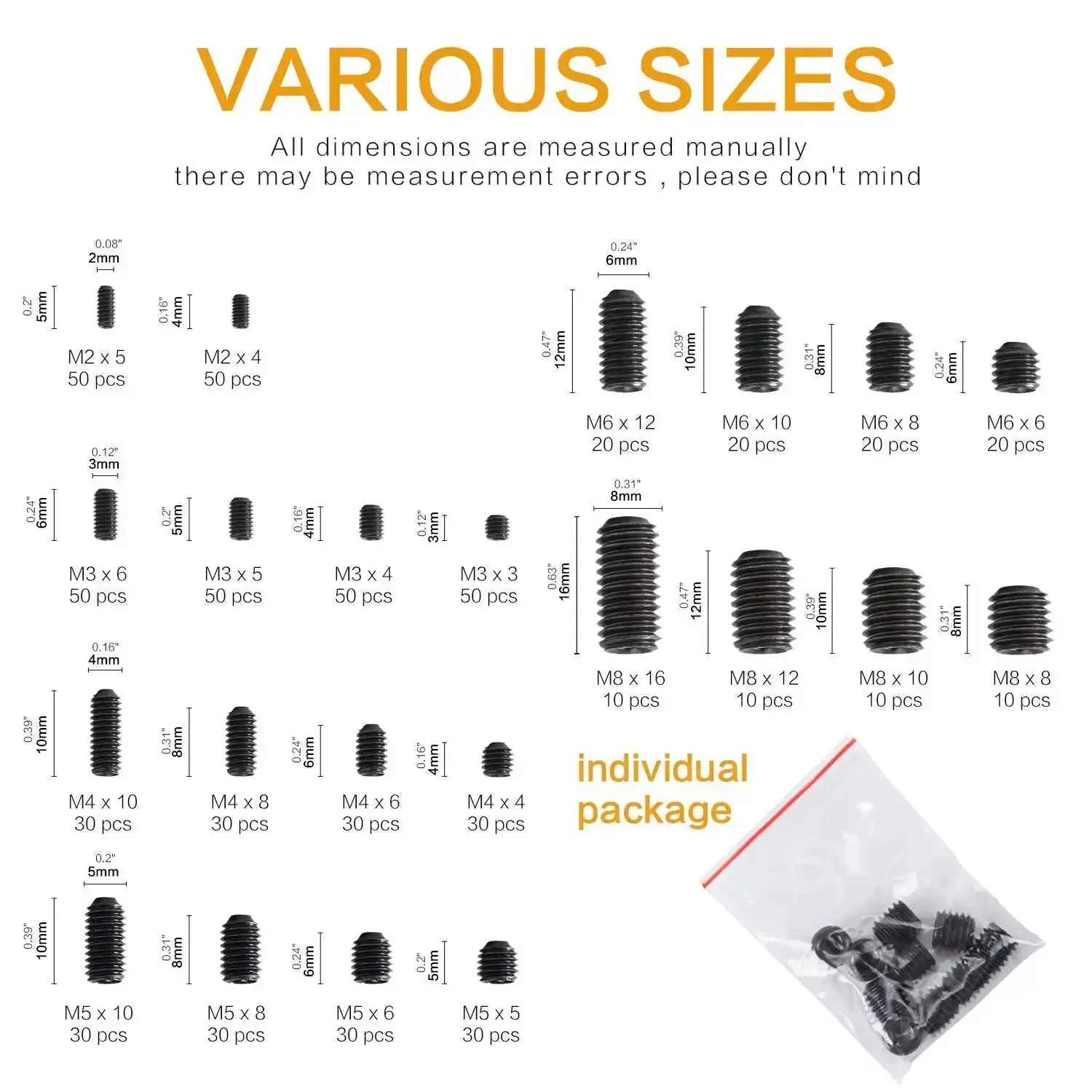 Internal Hex Drive Cup Point Screws Kit With 22 Sizes M2 To M8, 666 Pcs, 12.9 Grade Alloy Steel Black Finish, Set Screws For Door Handles Faucets And Light Fixtures, Deep Threads And Non Slip, Heavy Duty Hardware - Image 6