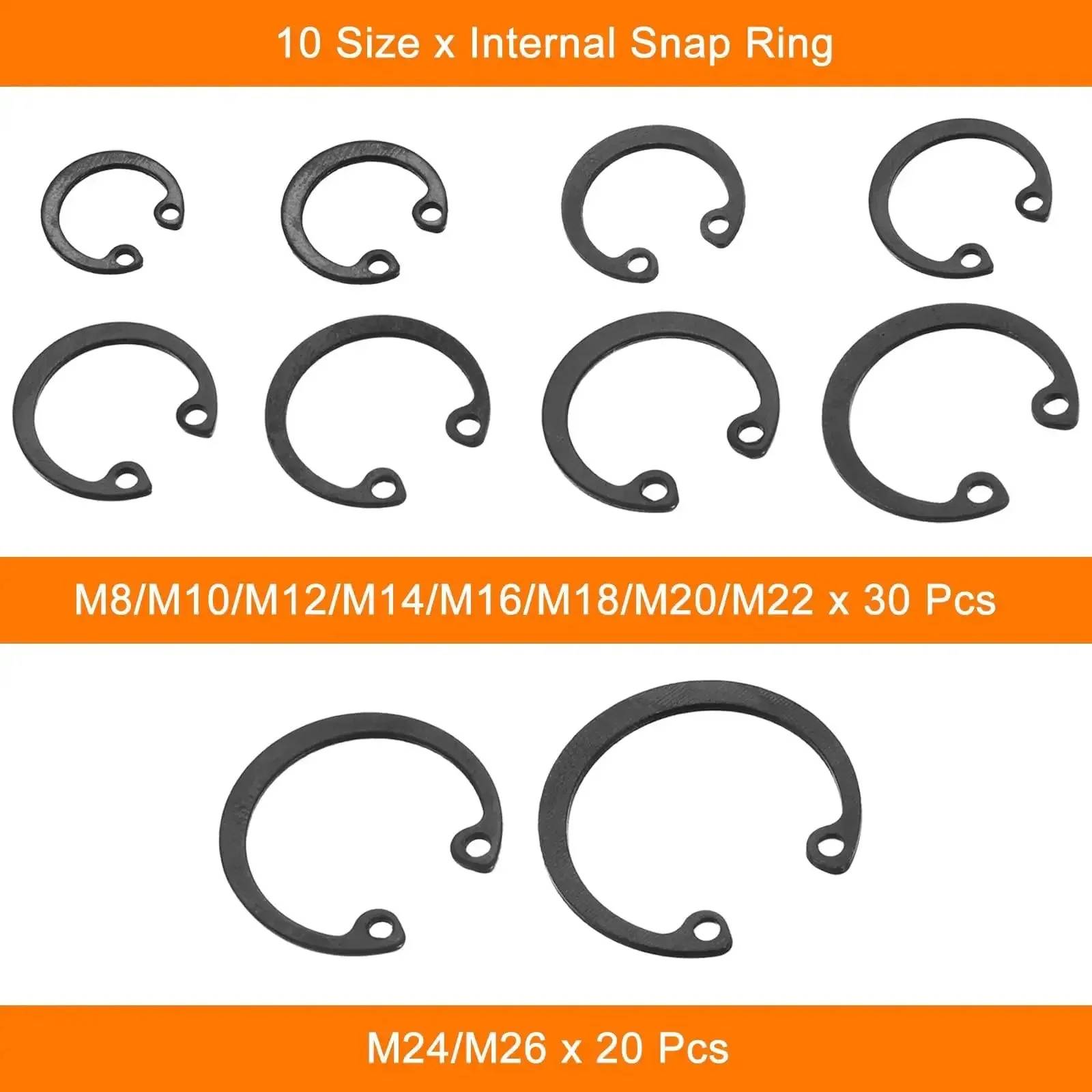 Internal Retaining Ring Circlip All In One Assortment Set 280 Pcs 65Mn Steel Snap Rings In 10 Sizes M8 M10 M12 M14 M16 M18 M20 M22 M24 M26 For Durable Quick Assembly And Flexible Repairs In Auto And Machinery Projects - Image 6