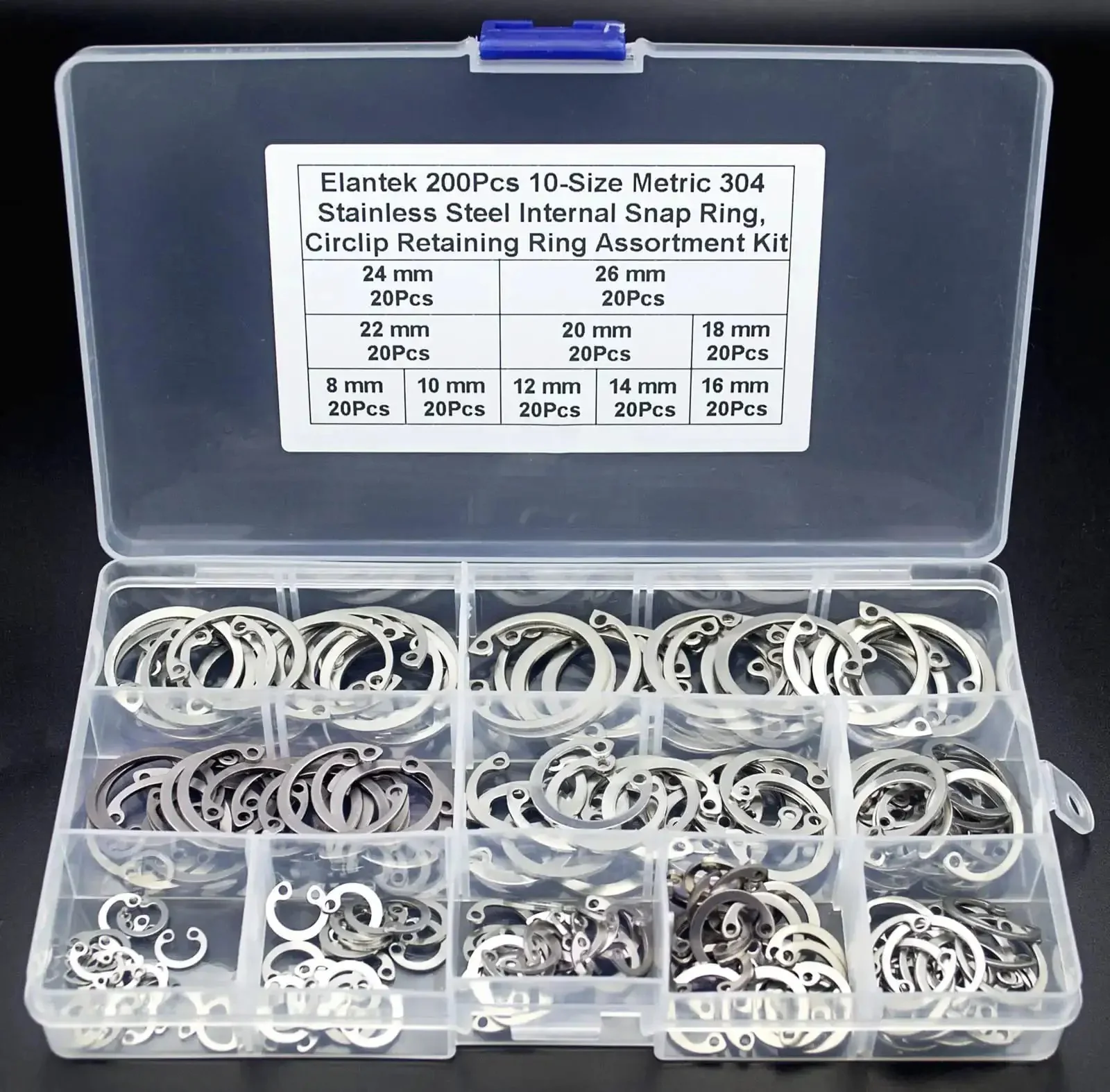 Internal Snap Ring Assortment Kit, 200Pcs 304 Stainless Steel Circlip Retaining Rings, 8mm To 26mm Sizes, Heavy Duty, Rust Resistant, DIY Ready, Handy For Home Shop Fixes And Machinery Maintenance - Image 7