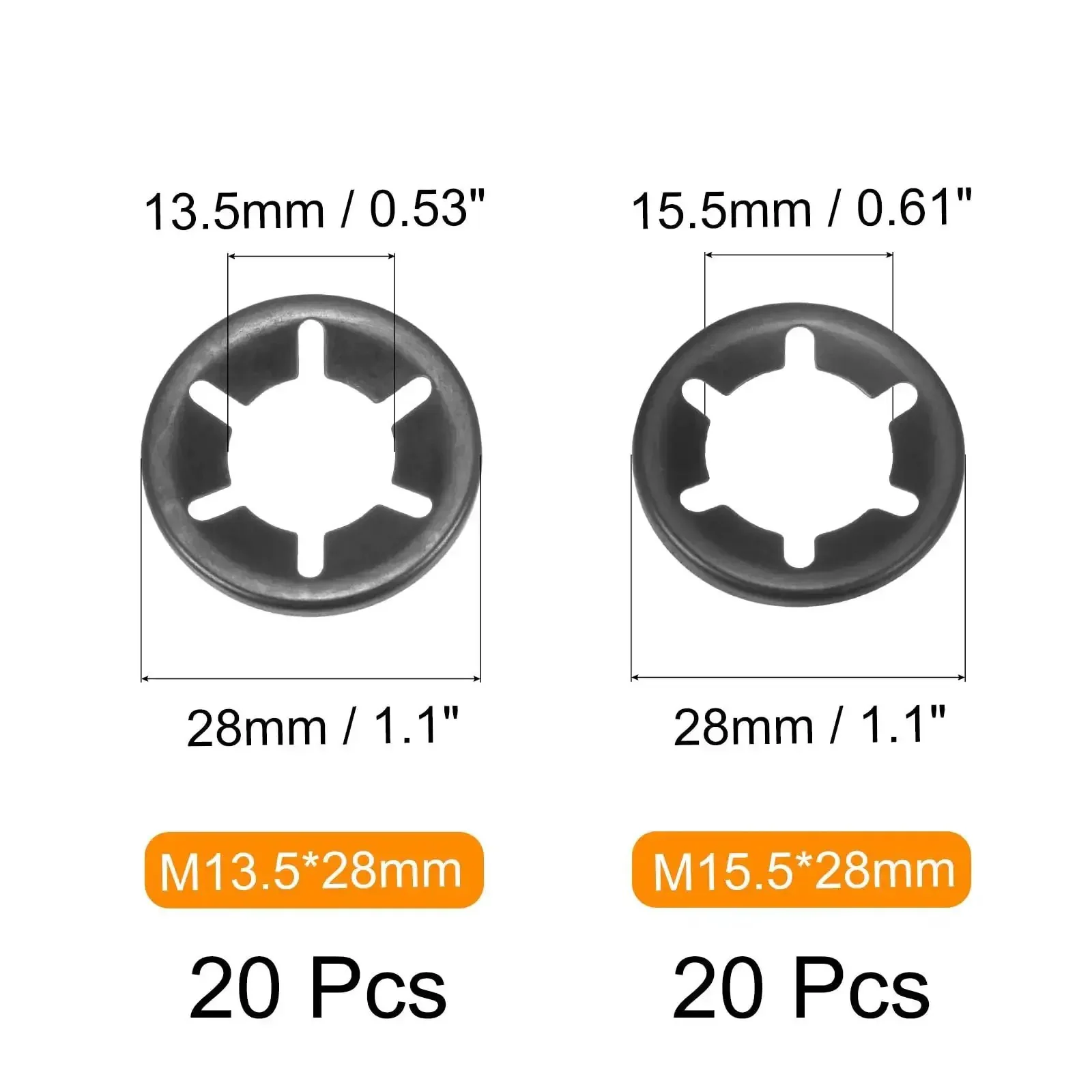 Internal Tooth Lock Washers Set, 40 Pcs, M14 X 28mm And M16 X 28mm, Push On Retaining Clips, Quick Locking Washers, Must-Have Pro Grade 65Mn Steel, Wear Resistant, Heavy Duty Fastener Essentials - Image 5