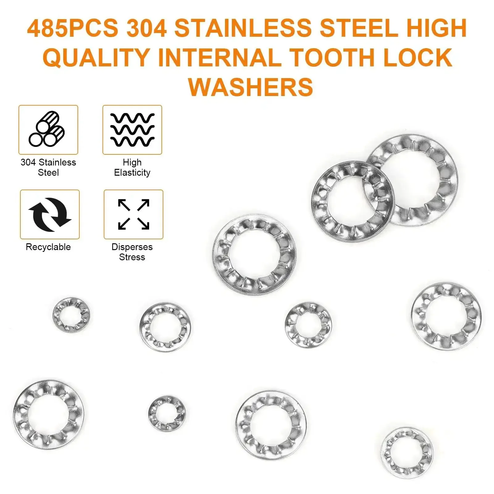 Internal Tooth Star Lock Washers Kit 304 Stainless Steel Assortment With 485 Pieces In 8 Sizes M2.5 To M12 For Anti Loose Fastening In DIY Projects Machinery Automotive And Home Repairs - Image 6