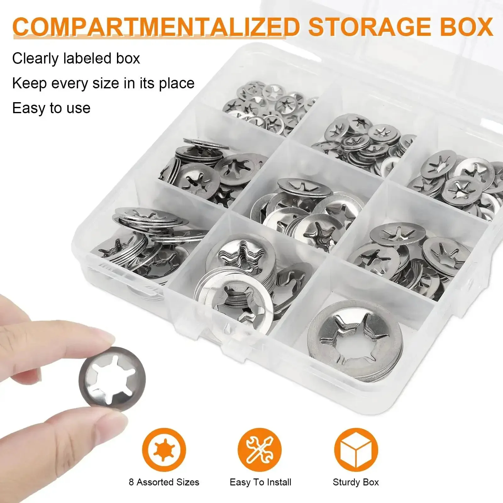 Internal Tooth Star Lock Washers Kit Pack With 258 Pieces In 8 Sizes M2.5 To M12 304 Stainless Steel Quick Lock Washers And Retaining Clips For Fasteners And Gear Builds Pro Grade - Image 4