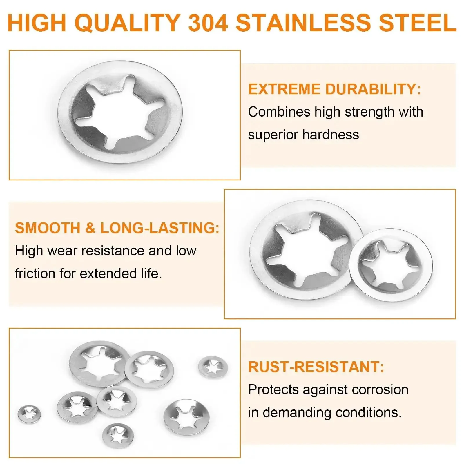 Internal Tooth Star Lock Washers Kit Pack With 258 Pieces In 8 Sizes M2.5 To M12 304 Stainless Steel Quick Lock Washers And Retaining Clips For Fasteners And Gear Builds Pro Grade - Image 5