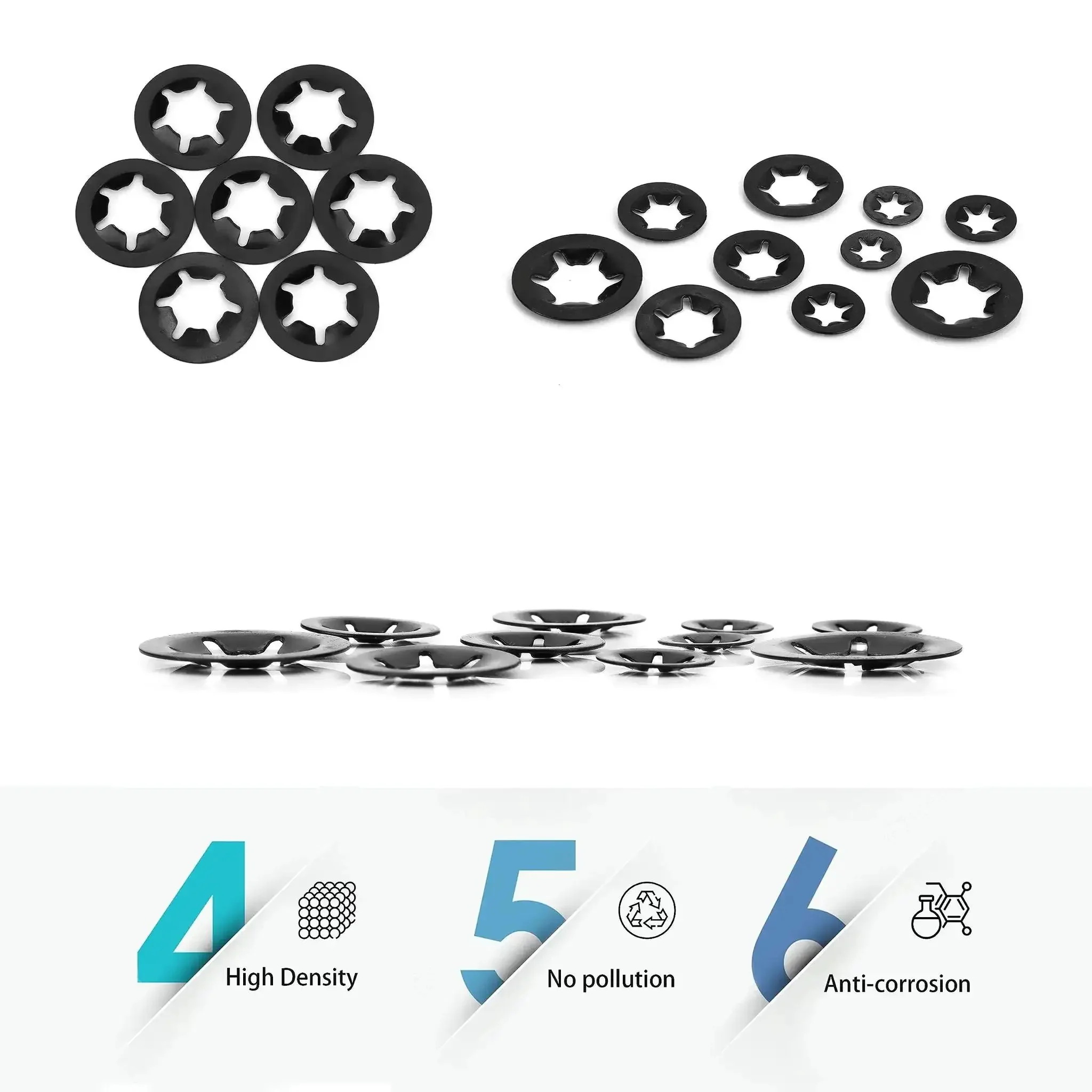 Internal Tooth Starlock Locking Washers Set 340 Pcs Including Push On Speed Clips Fasteners Assortment Kit 65Mn Black Gaskets For M3 M4 M5 M6 M8 M10 M12 Pro Grade Heavy Duty Corrosion Resistant Heat Tolerant - Image 5