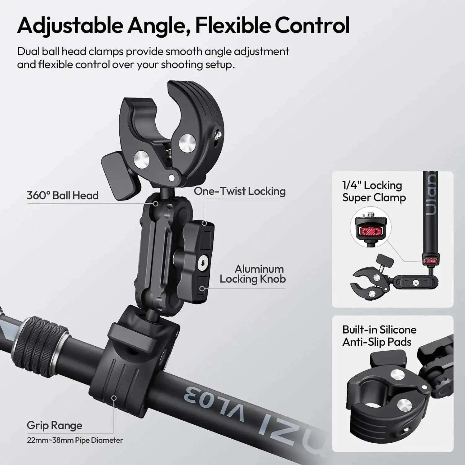 Invisible Quick Release Selfie Stick Motorcycle Mount Kit With 40 Inch Adjustable Extension Pole And Dual Head Clamp For Insta360 GoPro DJI Osmo Action Cameras, Stable On High Speed Rides - Image 3