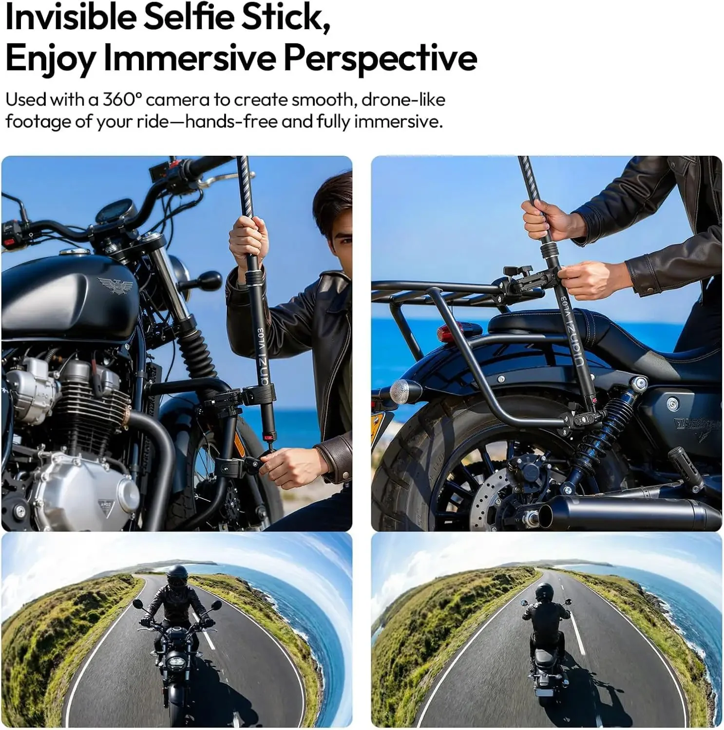 Invisible Quick Release Selfie Stick Motorcycle Mount Kit With 40 Inch Adjustable Extension Pole And Dual Head Clamp For Insta360 GoPro DJI Osmo Action Cameras, Stable On High Speed Rides - Image 6