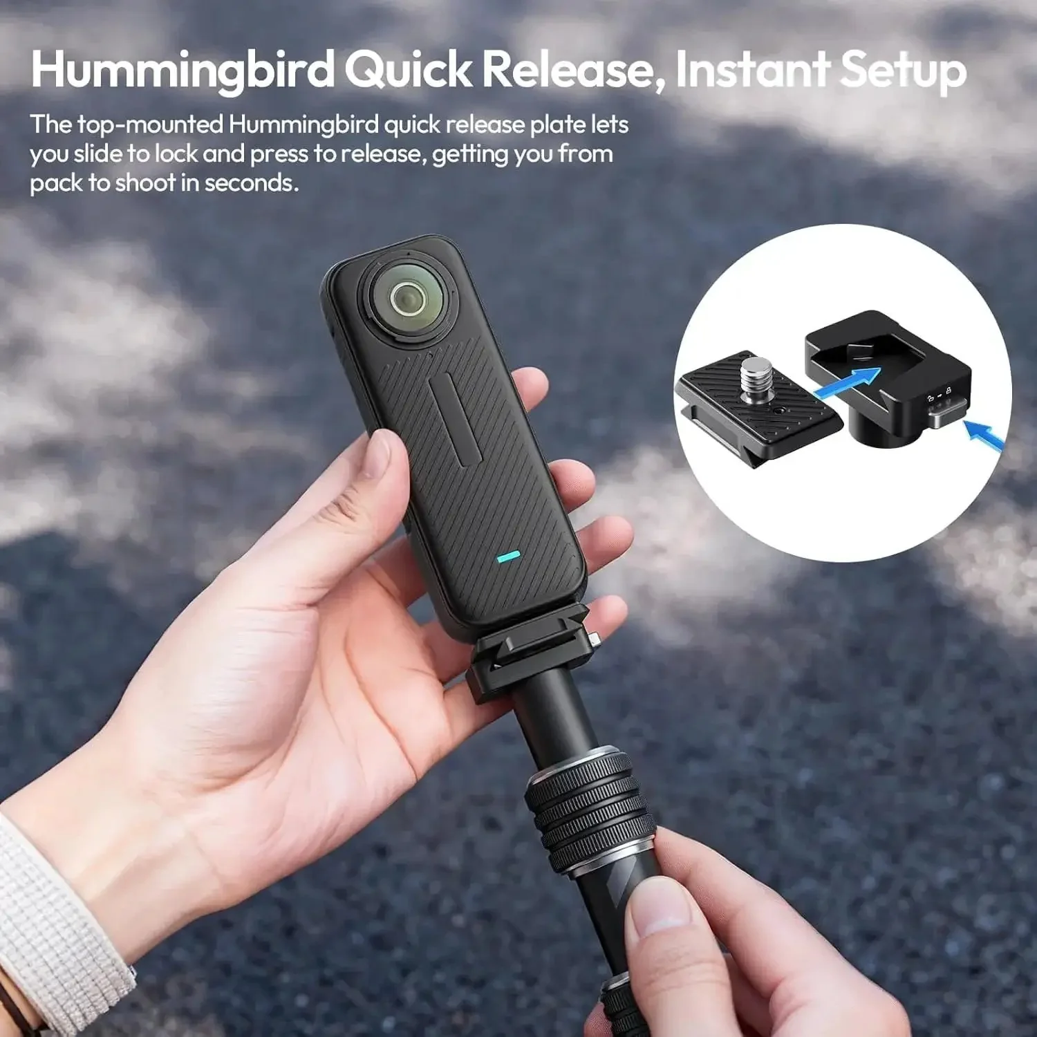 Invisible Quick Release Selfie Stick Motorcycle Mount Kit With 40 Inch Adjustable Extension Pole And Dual Head Clamp For Insta360 GoPro DJI Osmo Action Cameras, Stable On High Speed Rides - Image 7