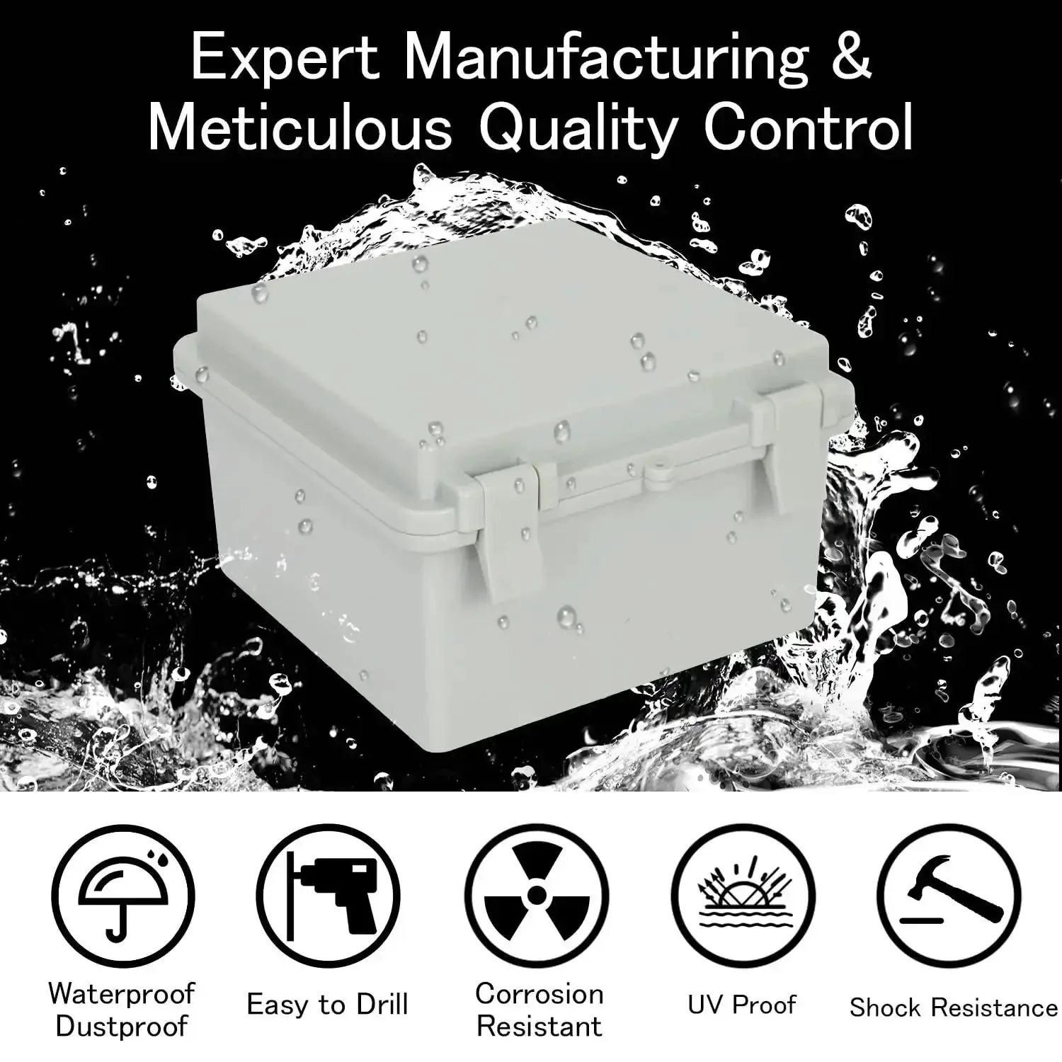 IP65 Waterproof Outdoor Junction Box With Hinged Lid, ABS Plastic Project Box, Universal Enclosure Includes Mounting Plate, Wall Brackets And Cable Glands, Internal 5.2 x 5.2 x 3.3 Inches - Image 7