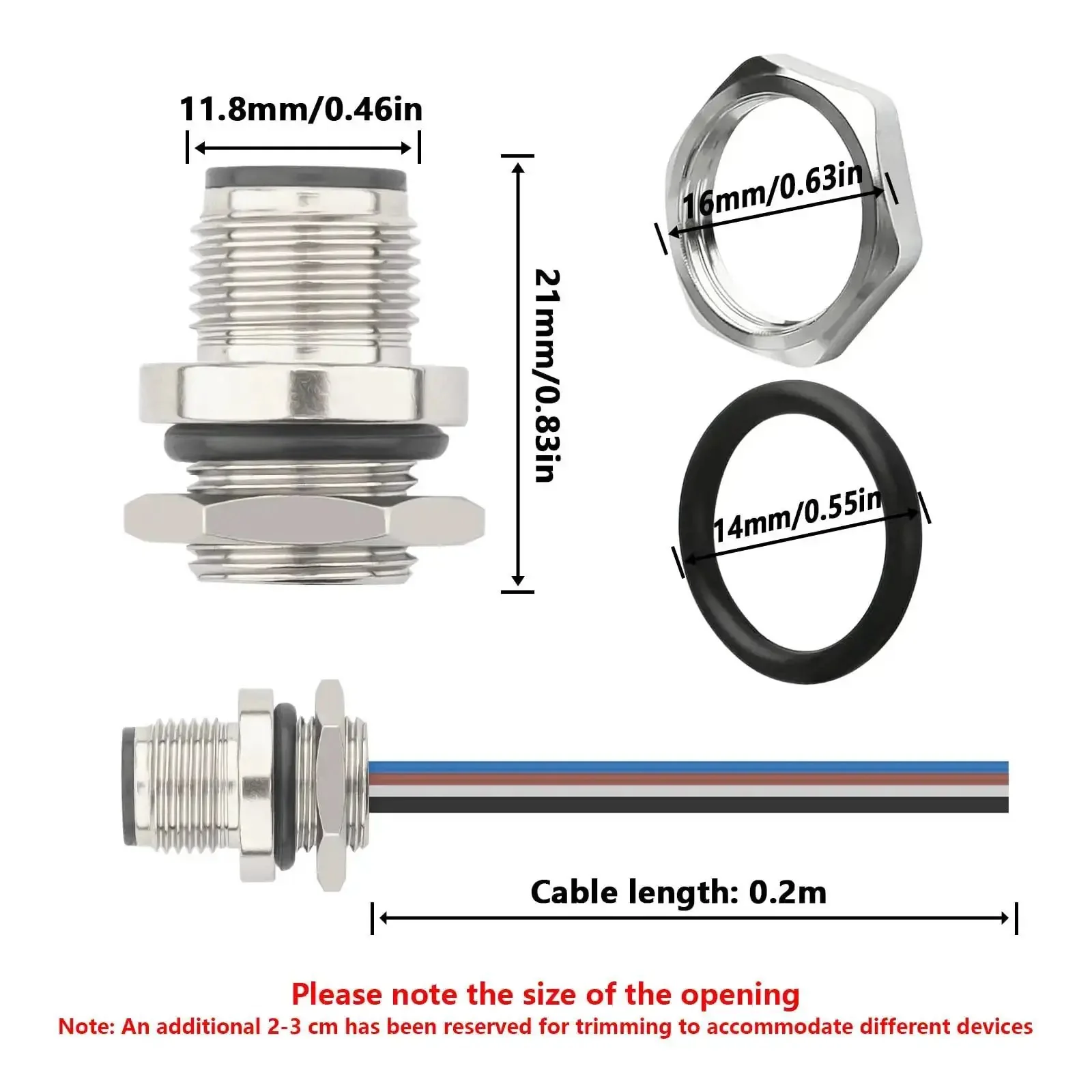 IP67 M12 4 Pin A Coded Male Connector Cable 0.7ft Rear Bulkhead Panel Receptacles 12mm Straight Unshielded Wireable Sensor Actuator Cable Set 2 Pack Built For Outdoor Use Salt Spray Resistant And Rugged Tough As Nails - Image 5
