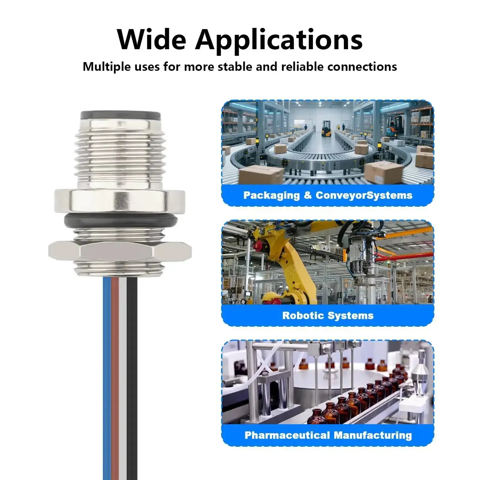 IP67 M12 4 Pin A Coded Male Connector Cable 0.7ft Rear Bulkhead Panel Receptacles 12mm Straight Unshielded Wireable Sensor Actuator Cable Set 2 Pack Built For Outdoor Use Salt Spray Resistant And Rugged Tough As Nails - Image 7