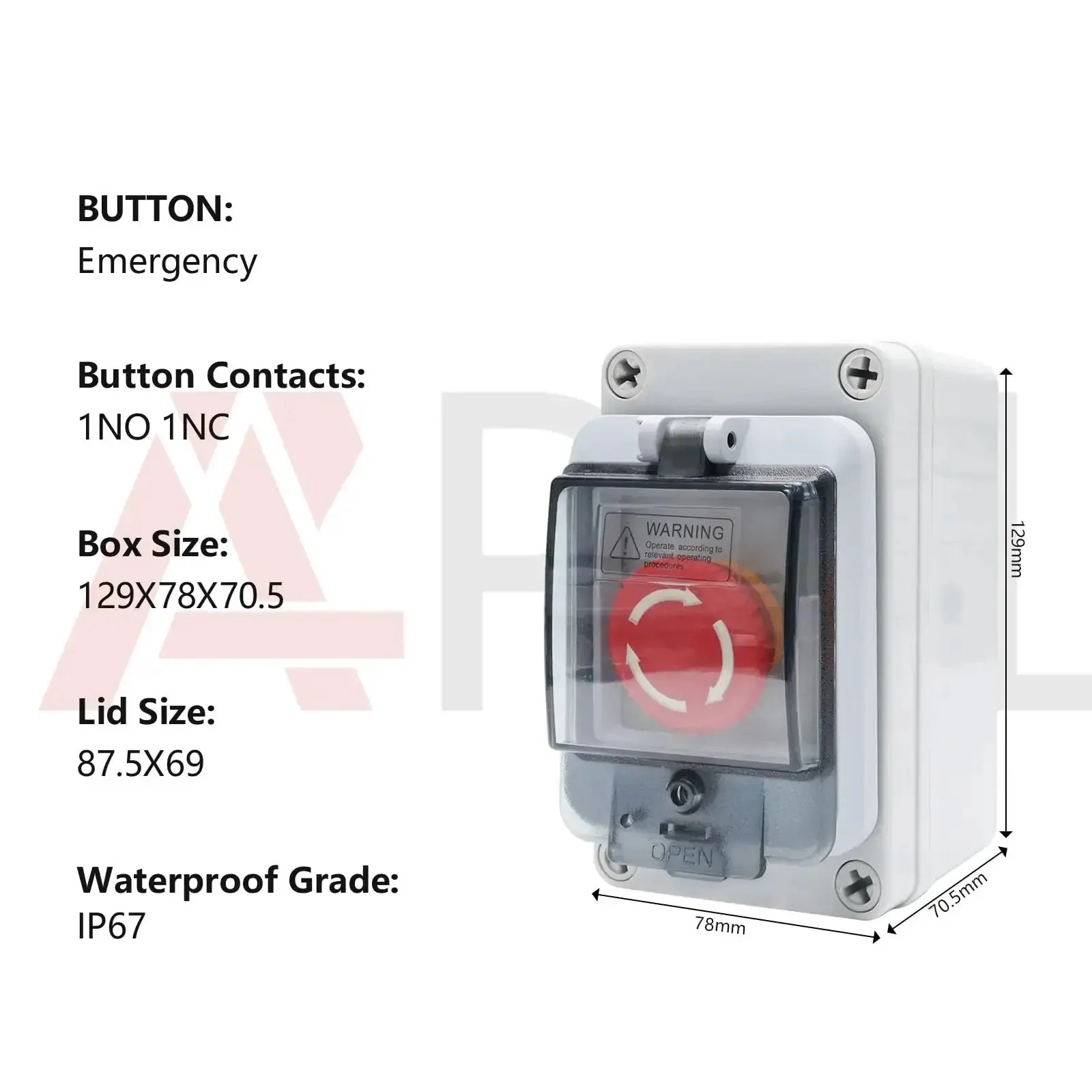 IP67 Outdoor Waterproof Button Switch Box With Emergency Stop Button Protective Cover Anti Misoperation Design Beefy ABS Housing Built To Last For Industrial Control Panels And Harsh Environments - Image 4