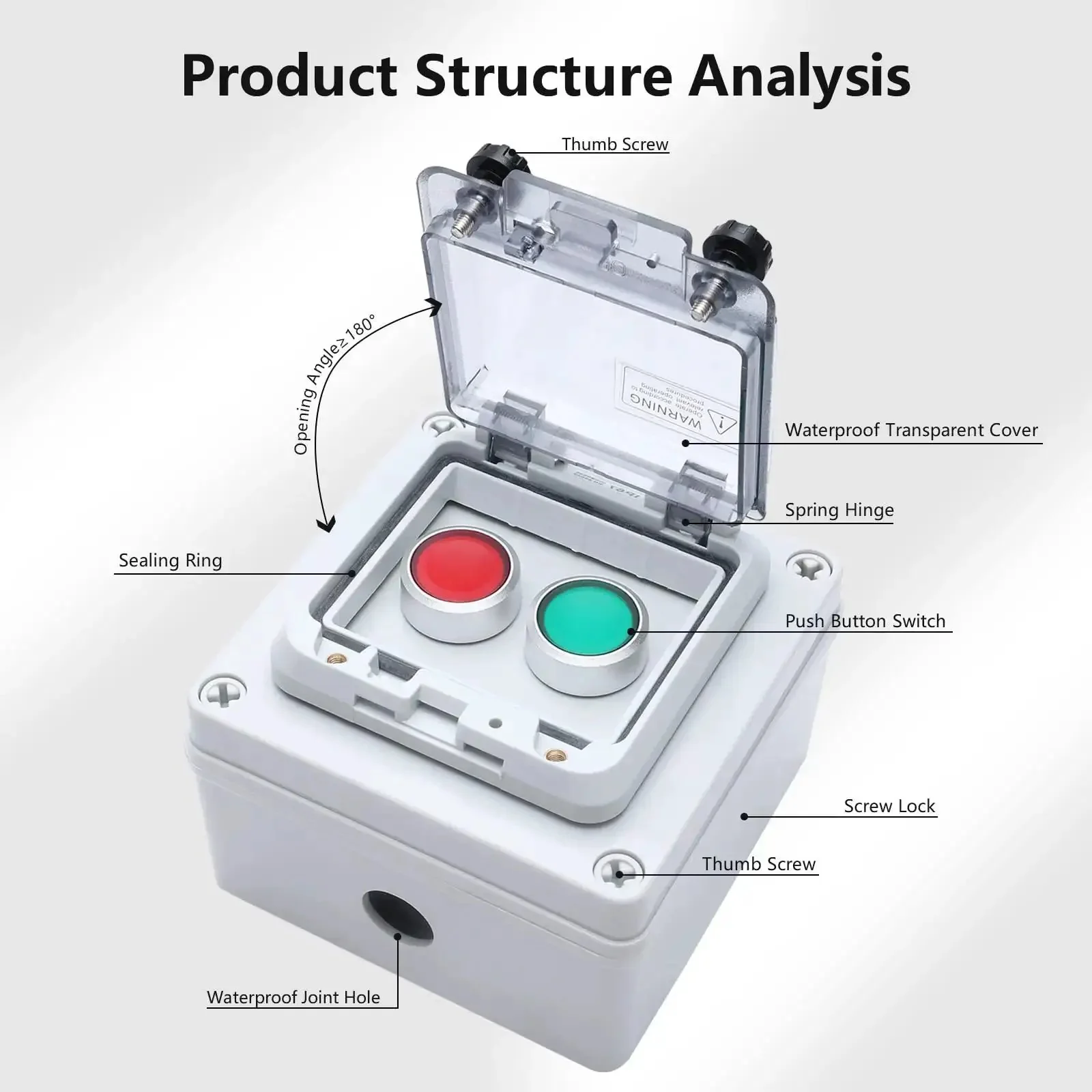 IP67 Outdoor Waterproof Button Switch Box With Emergency Stop Button Protective Cover Anti Misoperation Design Beefy ABS Housing Built To Last For Industrial Control Panels And Harsh Environments - Image 6