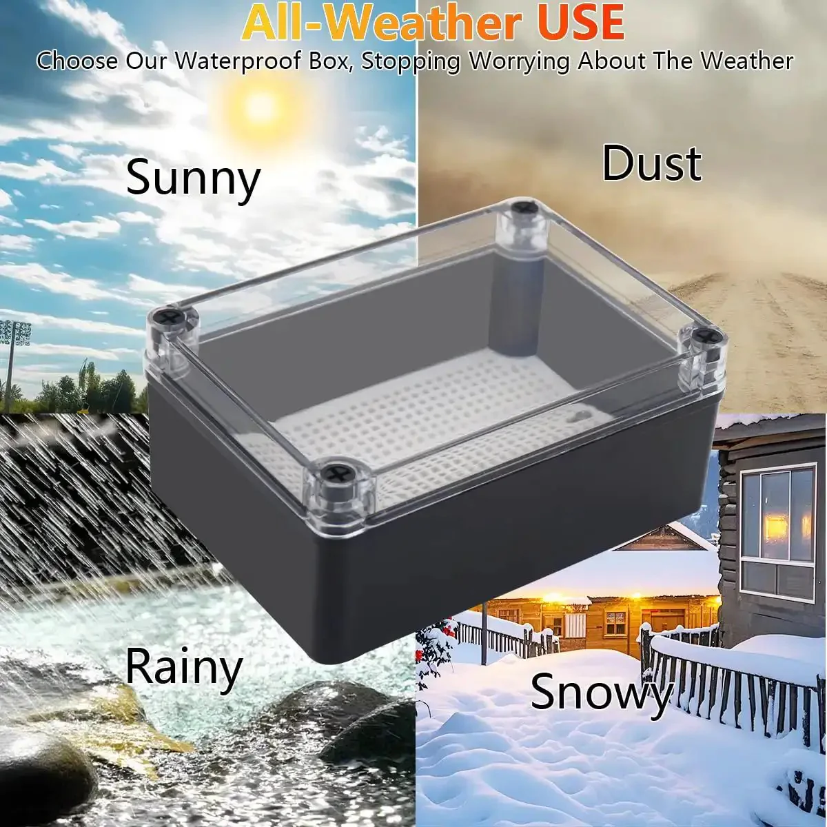 IP67 Waterproof ABS Black Junction Box Enclosure With Clear Cover And Mounting Plate For Outdoor Electronics And Arduino Projects, 6.9 x 4.9 x 3.9 Inch Weatherproof Electrical Project Box - Image 2