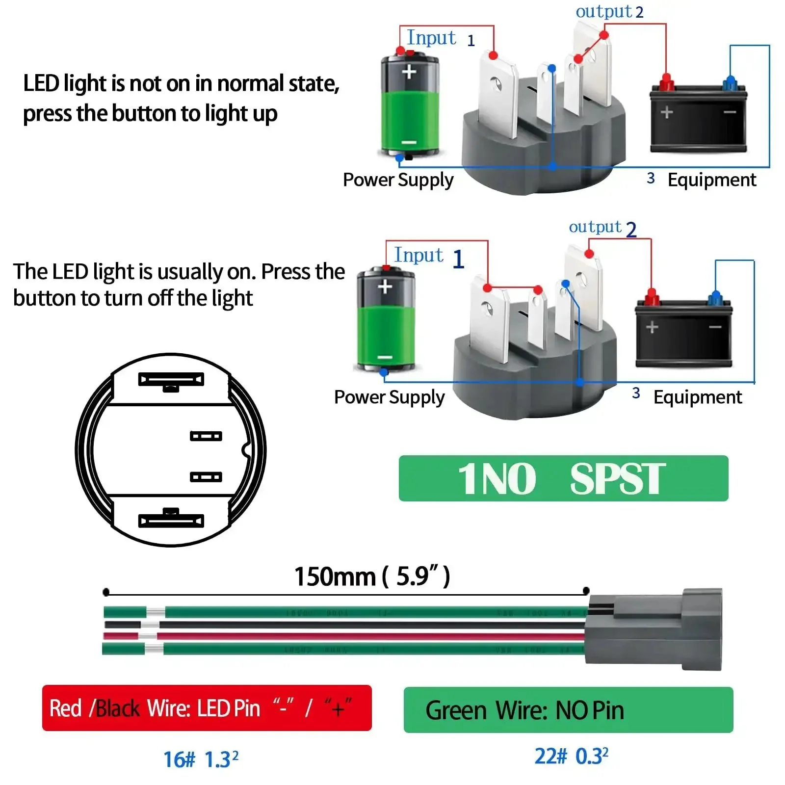IP67 Waterproof Latching Push Button Switch 15A 12-24V DC With LED Angel Eye Light 16mm Hole SPST 1NO Stainless Steel 304 Wire Socket Power Button Built For Tough Outdoors - Image 3