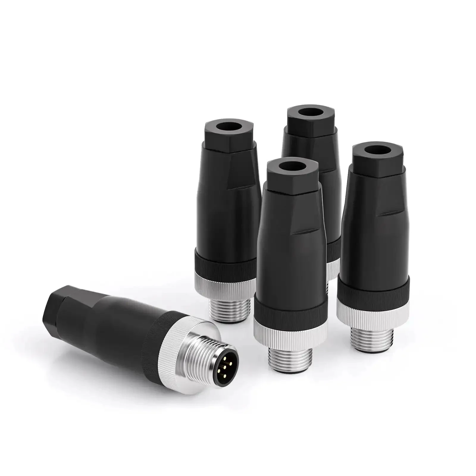 IP67 Waterproof M12 5 Pin Male Connector Field Wireable Straight Adapter For Electric Bicycle Sensors, Rugged PG7 Cable, 125V 4A, 5 Pack, Industrial Grade, Easy Install With Anti Vibration Threaded Joint Plug And Play
