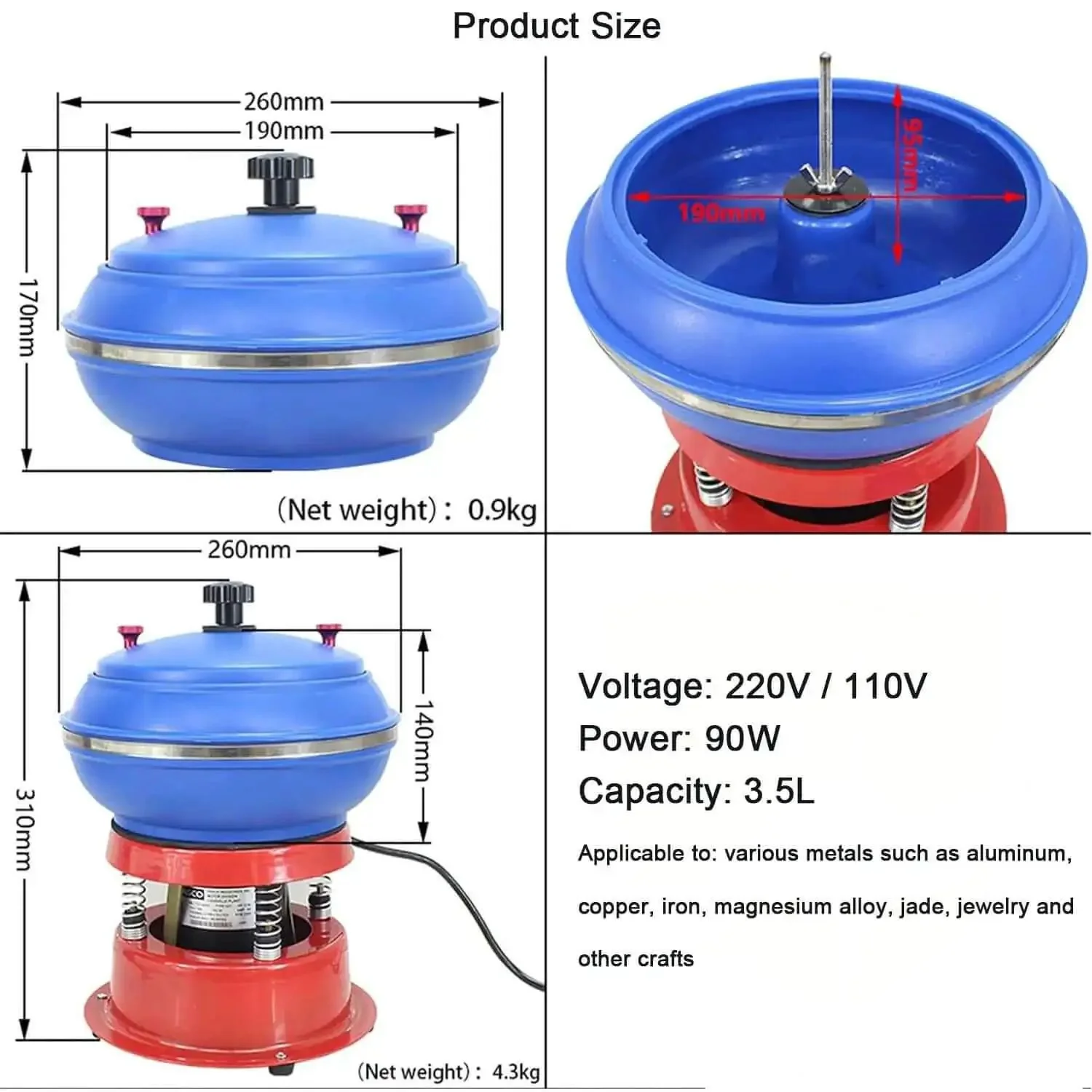 Jewelry Tumbler Polisher Workhorse, 90W Vibration Polishing Machine For Metal Parts, 3.5 Liter Capacity, Durable Rubber Roller, Low Noise Operation, High Load Bearing, Easy One Button Shutdown, Perfect For Metal Jewelry Finishing - Image 2