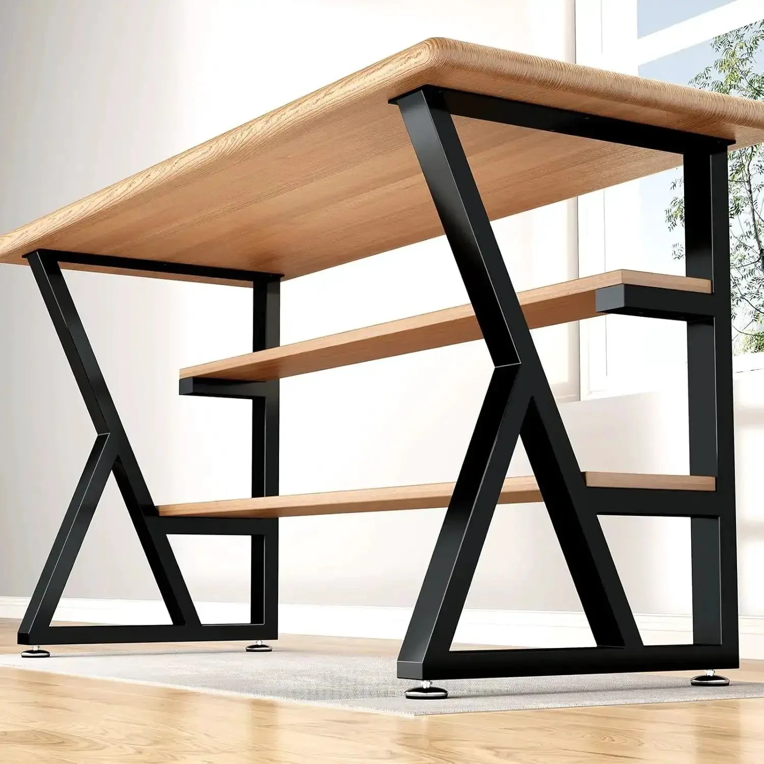 K Shape Beefy Heavy Duty Metal Table Legs Set Of 2, 28 Inches High And 20 Inches Wide, Black Iron With Adjustable Foot Pads, 1000 Lbs Load Capacity For Desks, Dining Tables, Benches - Image 2