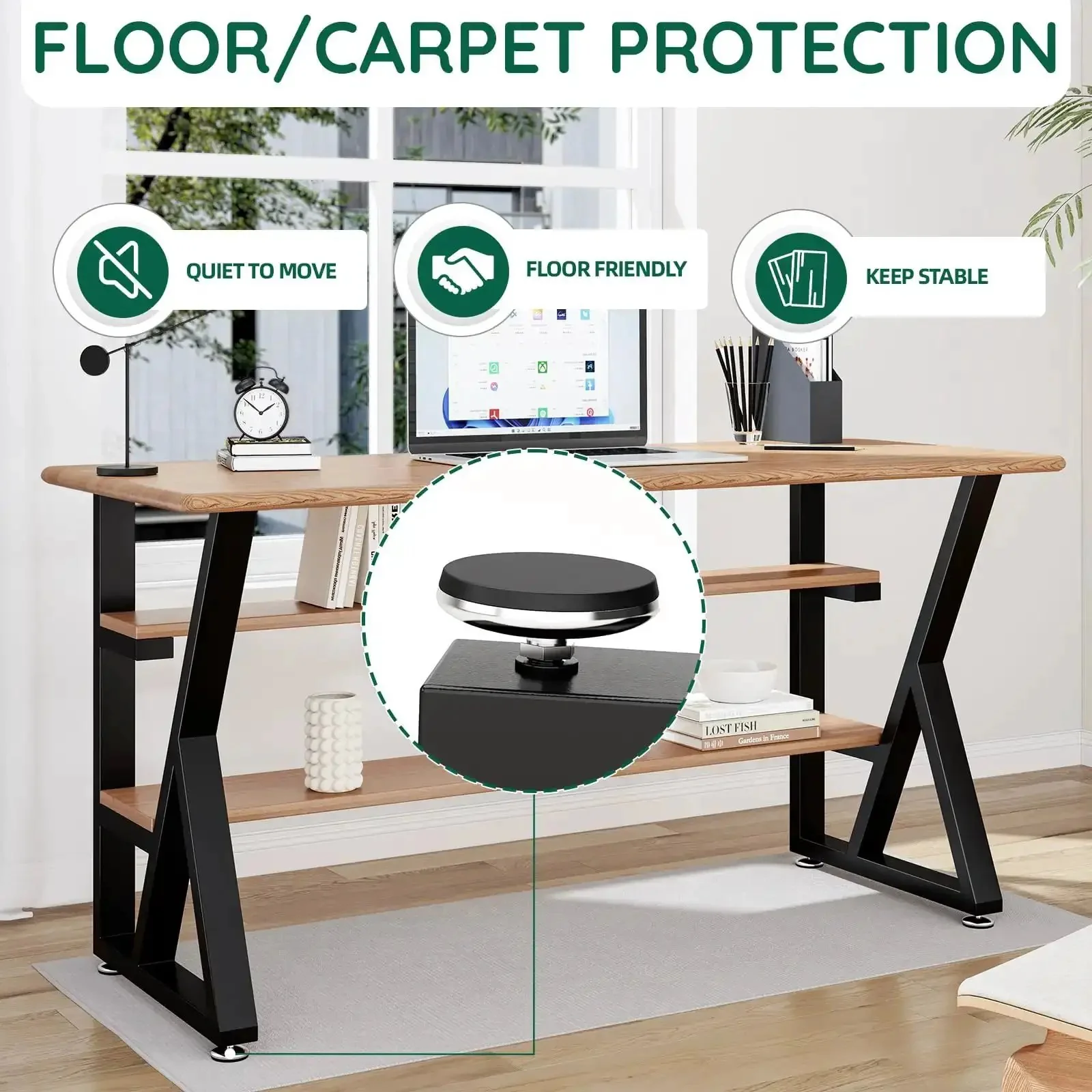 K Shape Beefy Heavy Duty Metal Table Legs Set Of 2, 28 Inches High And 20 Inches Wide, Black Iron With Adjustable Foot Pads, 1000 Lbs Load Capacity For Desks, Dining Tables, Benches - Image 3