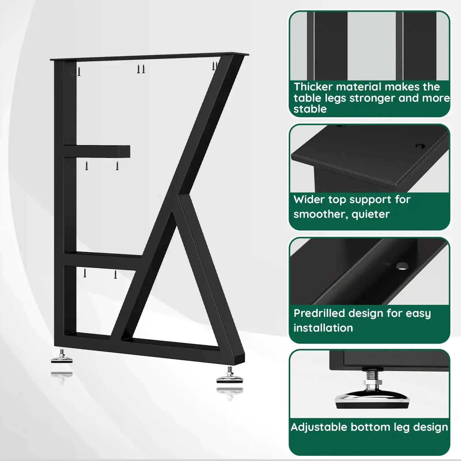 K Shape Beefy Heavy Duty Metal Table Legs Set Of 2, 28 Inches High And 20 Inches Wide, Black Iron With Adjustable Foot Pads, 1000 Lbs Load Capacity For Desks, Dining Tables, Benches - Image 4