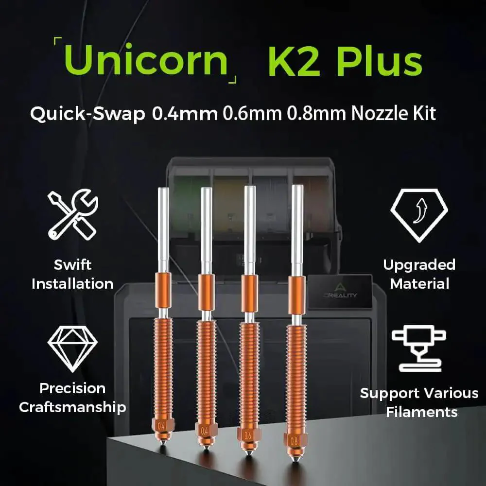 K2 Plus Nozzle Set With Titanium Alloy Copper Alloy Hardened Steel High Flow Unicorn Nozzle For K2 Pro Hi Combo 3D Printer 0.4mm 0.6mm 0.8mm 4 Pack Premium All Metal Quick Swap Design For Reliable High Flow Printing And Layer Consistency - Image 8