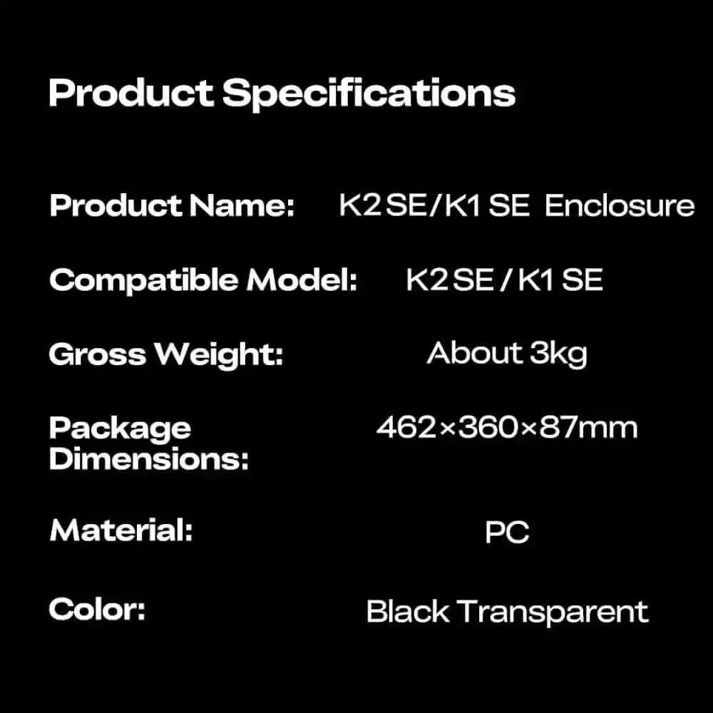 K2 SE Transparent PC Enclosure With Dustproof Tent And Noise Reduction For K2 SE And K1 SE 3D Printers Keeps Temperature Steady Prevents Warping Improves First Layer Adhesion Texture And Print Quality - Image 2