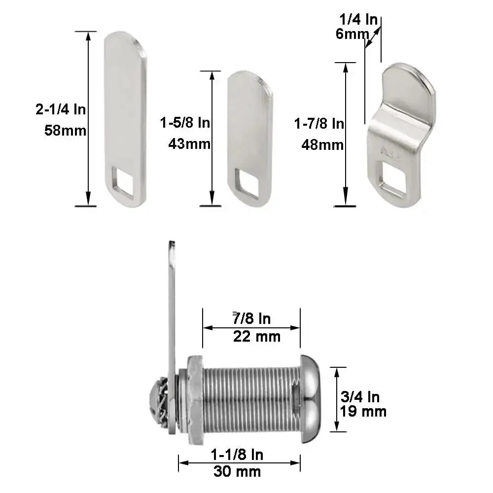 Keyed Alike Cabinet Cam Locks For Tool Boxes, RV Compartments, Mailboxes And Vending Machines, 1 1/8 Inch Cylinder, Chrome Finish, Fits 7/8 Inch Max Panel Thickness, Includes 3 Cams And 2 Keys - Image 7