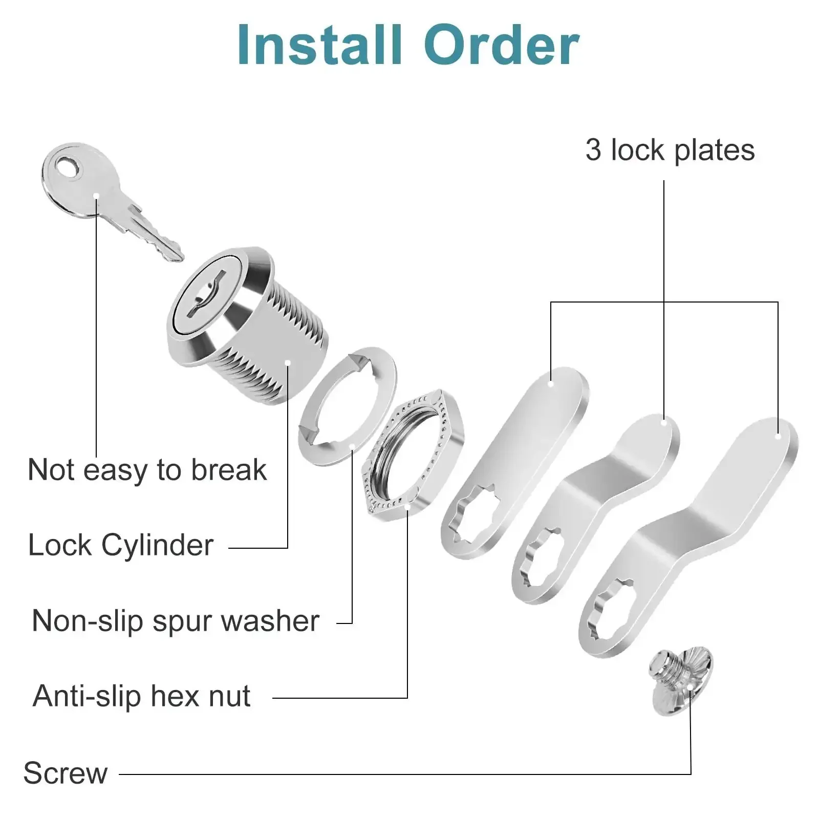 Keyed Alike Cam Locks For Cabinets And Drawers Five Eighths Inch Cylinder Fits Panels Up To Three Eighths Inch Thick Chrome Finish Zinc Alloy Two Pack For File Cabinets Mailboxes RV Storage Secure Easy To Install - Image 3