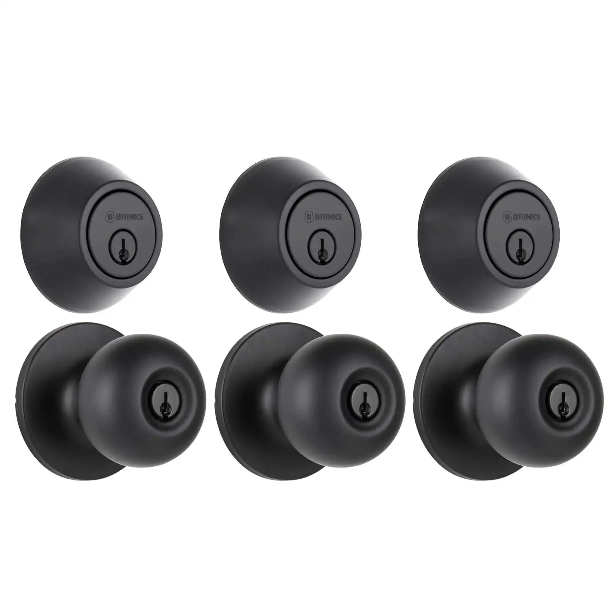 Keyed Entry Door Knob And Deadbolt Combo 3 Pack Matte Black No Brainer Install With Keyed Alike Lock Set For Front Back And Side Exterior Doors Pick Resistant Heavy Duty Security