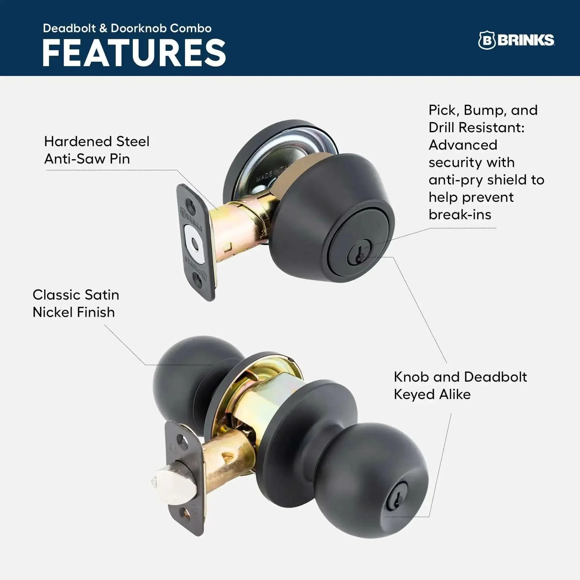 Keyed Entry Door Knob And Deadbolt Combo 3 Pack Matte Black No Brainer Install With Keyed Alike Lock Set For Front Back And Side Exterior Doors Pick Resistant Heavy Duty Security - Image 4