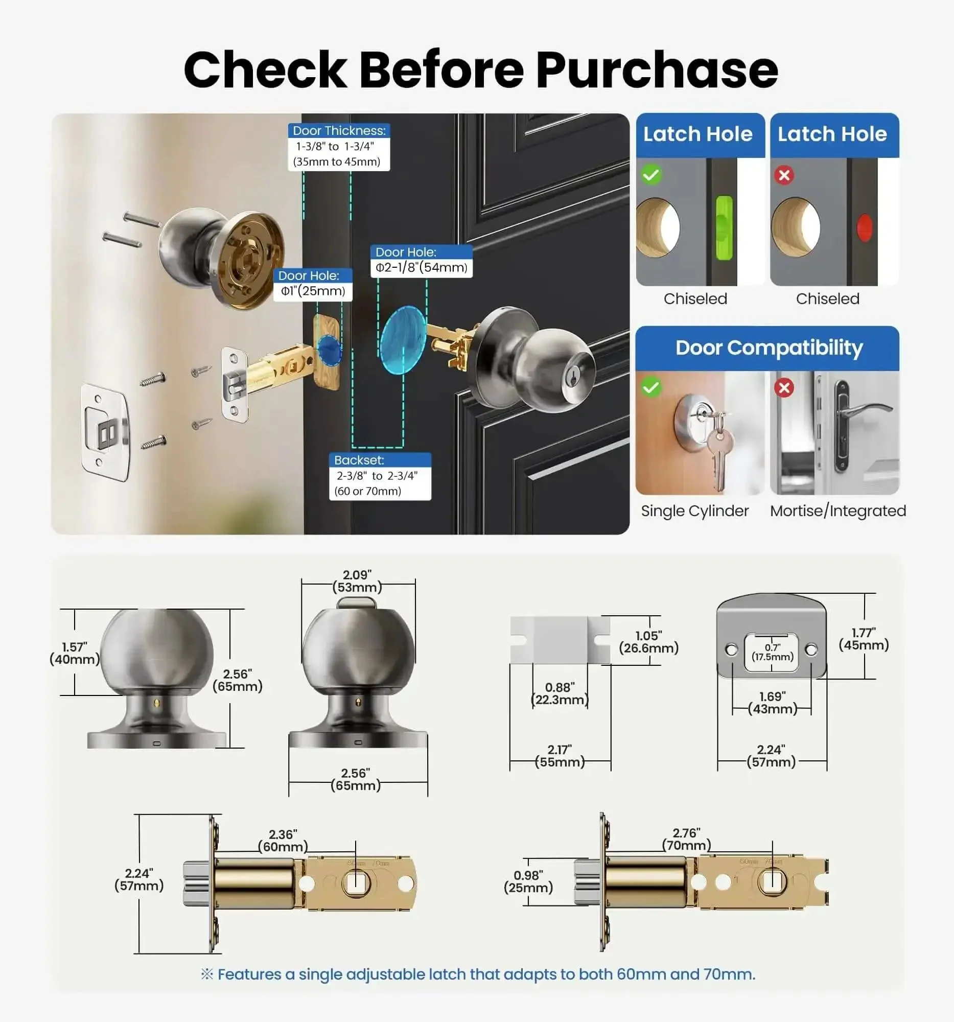 Keyed Entry Door Knob With Quick Exit Thumbturn For Bedroom And Office Security, Heavy Duty Rust Proof Brushed Nickel Door Lock, Easy To Install, No Fuss Exterior Or Interior Use, Keeps Privacy And Peace Of Mind - Image 3