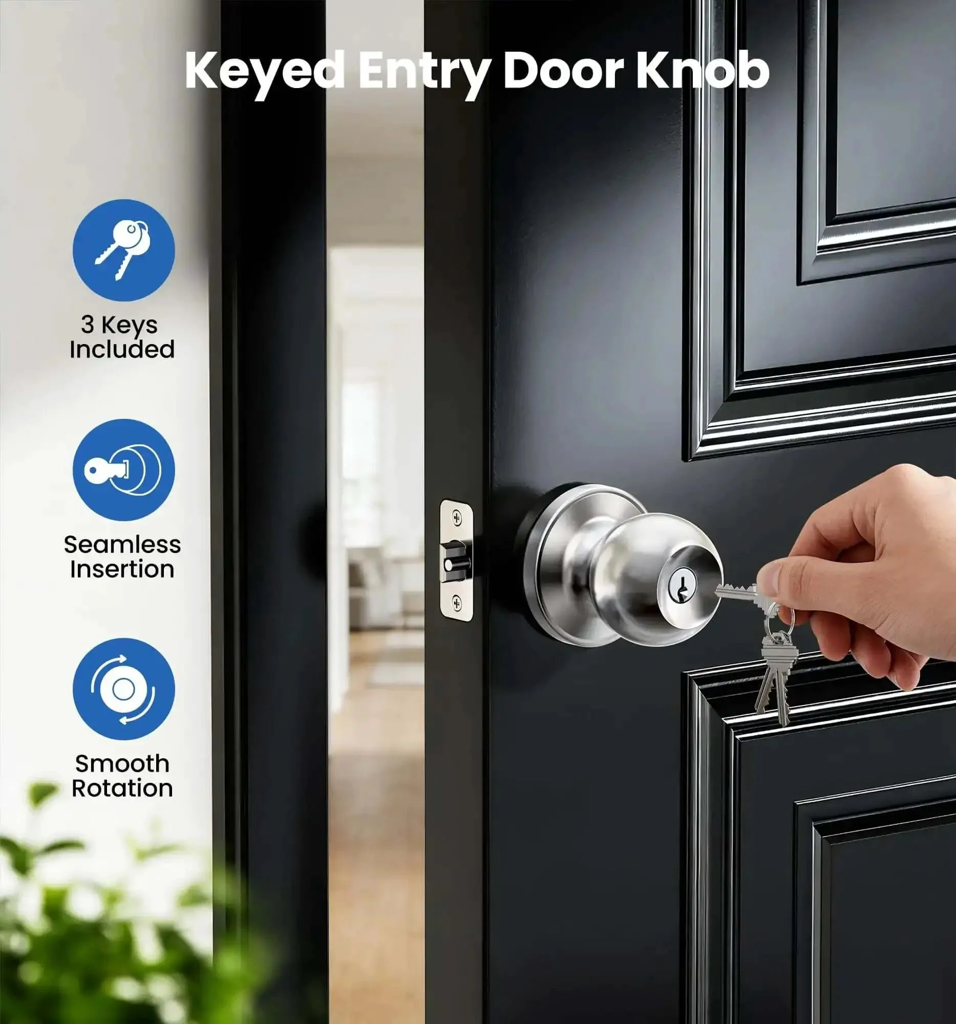 Keyed Entry Door Knob With Quick Exit Thumbturn For Bedroom And Office Security, Heavy Duty Rust Proof Brushed Nickel Door Lock, Easy To Install, No Fuss Exterior Or Interior Use, Keeps Privacy And Peace Of Mind - Image 8