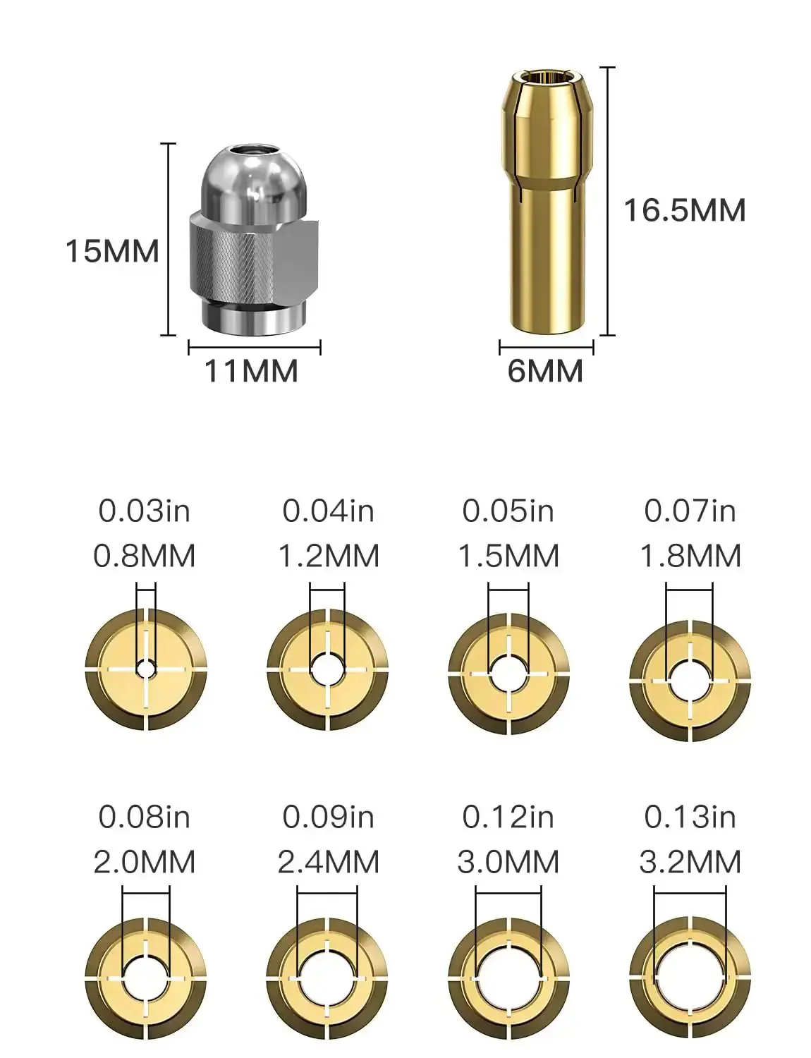 Keyless Drill Chuck Collet Set For Rotary Tools 14 Piece 1 Thirty Second To One Eighth Inch Shank Quick Change Adapter Universal 3 Jaw Chuck For Cordless And Corded Tools Boss For DIY Projects - Image 4