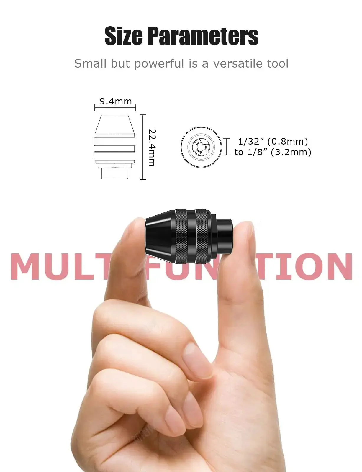 Keyless Drill Chuck Collet Set For Rotary Tools 14 Piece 1 Thirty Second To One Eighth Inch Shank Quick Change Adapter Universal 3 Jaw Chuck For Cordless And Corded Tools Boss For DIY Projects - Image 7