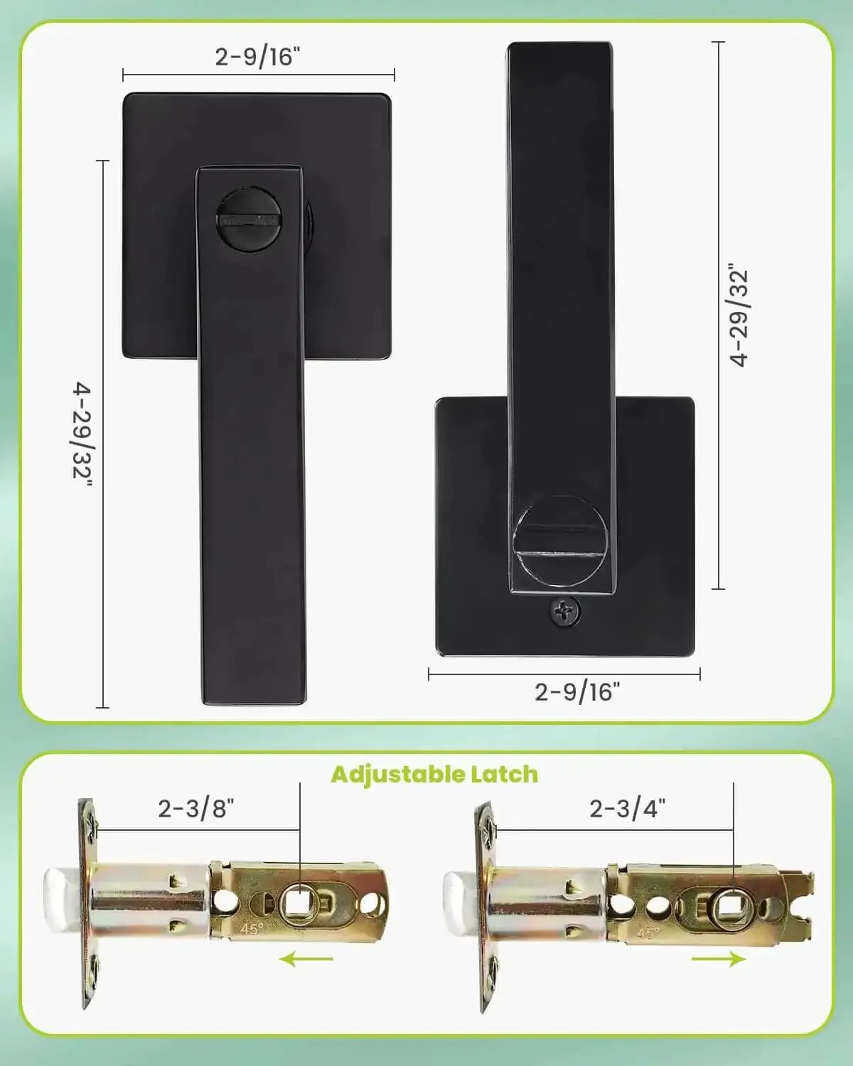 Keyless Privacy Door Lever With Lock Set, Heavy Duty Reversible Interior Door Handle For Bedroom And Bathroom, Square Door Lock For Left Or Right Handed Doors, Matte Black Finish, Exterior Emergency Release, ANSI Certified - Image 3