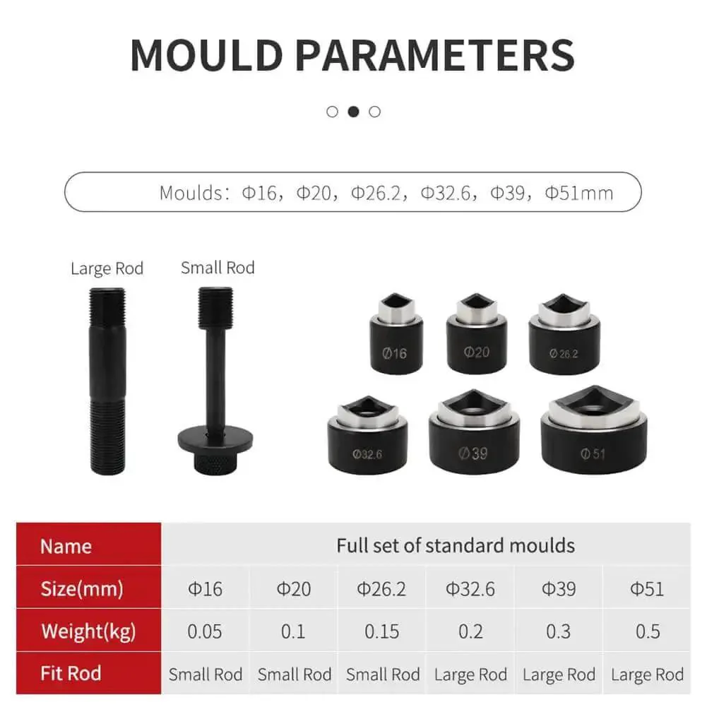 Knockout Hole Punch Driver Kit With 6 Dies, 10 Ton Hydraulic Power, Heavy Duty Conduit Hole Cutter Set For Electrical Panels And Metal Sheets, Pro Grade KO Tool Kit, Hydraulic Hole Digger, 22-60mm Dies - Image 3