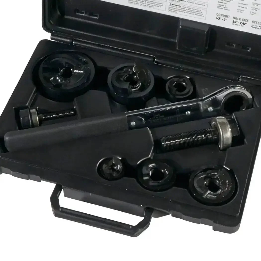 Knockout Punch Set With Wrench For Electrical Conduit One Half Inch To Two Inch Sizes Includes Punches Dies Draw Studs And One Inch Ratcheting Wrench For Pro Grade Cutting Ten Gauge Steel Aluminum And Fiberglass On The Job - Image 2