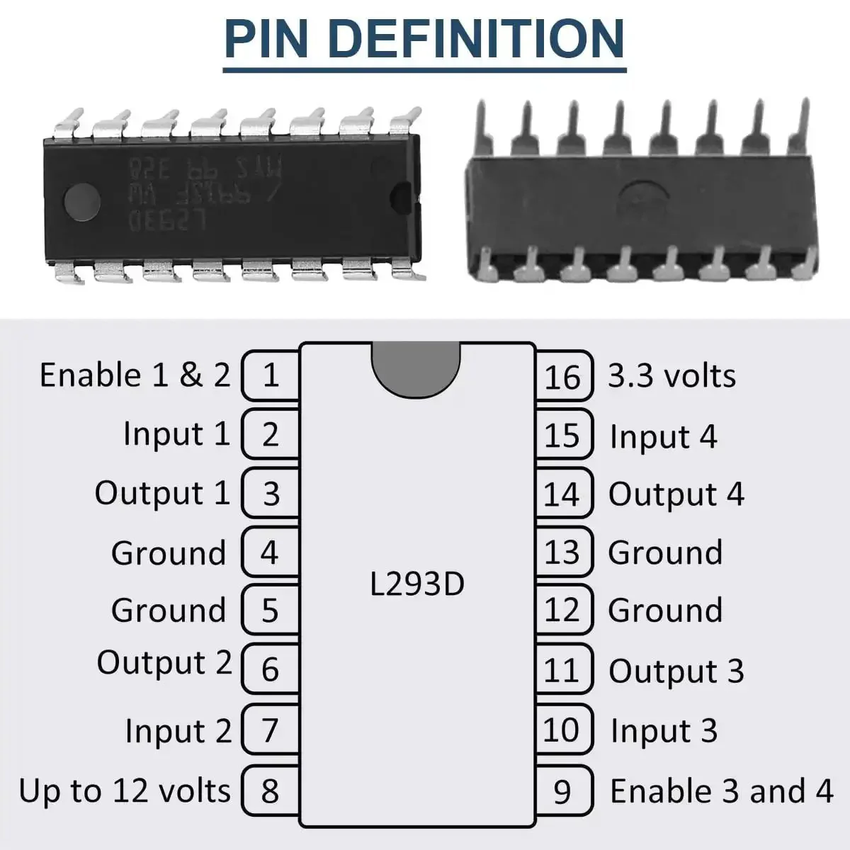L293D Four Channel Motor Driver Module DIP16 For Arduino DIY Projects 36V Operation, 600mA Per Channel, 1.2A Peak, High Noise Immunity, Includes Ten 16P IC Sockets And Ten Driver Chips - Image 6