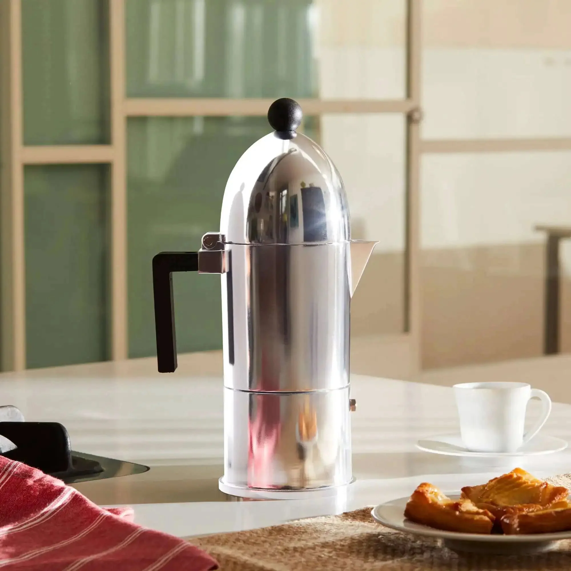 La Cupola Espresso Coffee Maker By Aldo Rossi Aluminum And Thermoplastic Resin 6 Cup Capacity Black Handle Classic Minimalist Design For Home Barista Vibes - Image 3